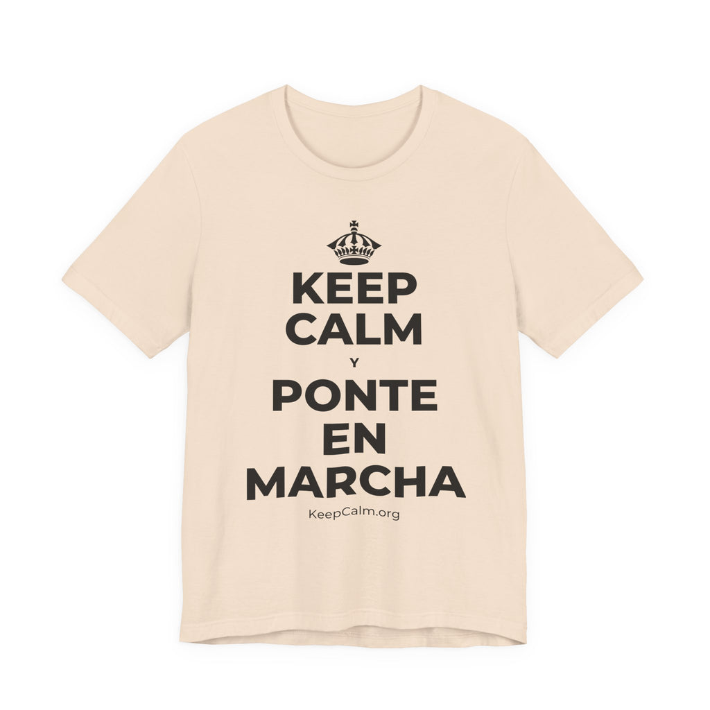 KEEP CALM Y PONTE EN MARCHA T-Shirt (Soft Cream–Heather Mauve)