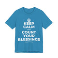 KEEP CALM AND COUNT YOUR BLESSINGS T-Shirt (White–Asphalt)