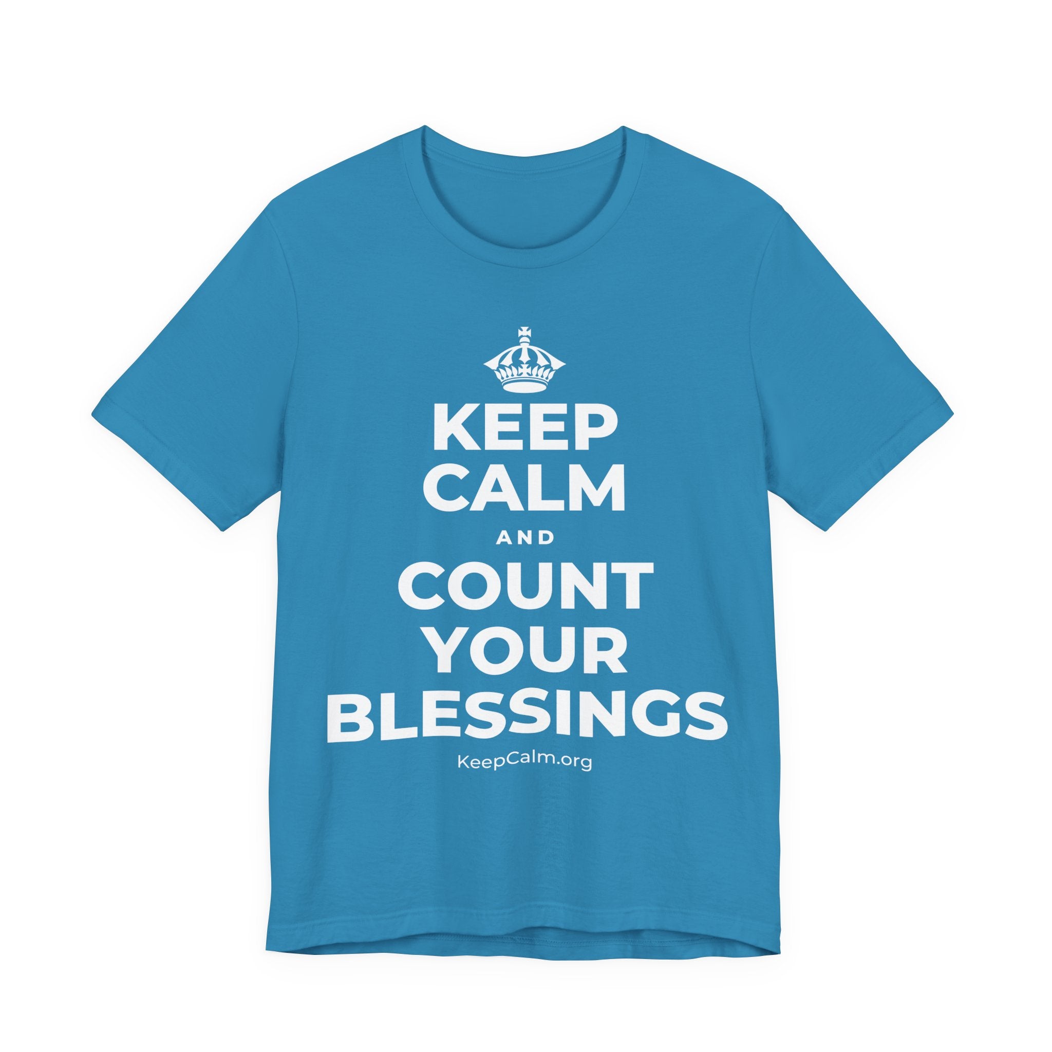 KEEP CALM AND COUNT YOUR BLESSINGS T-Shirt (White–Asphalt)