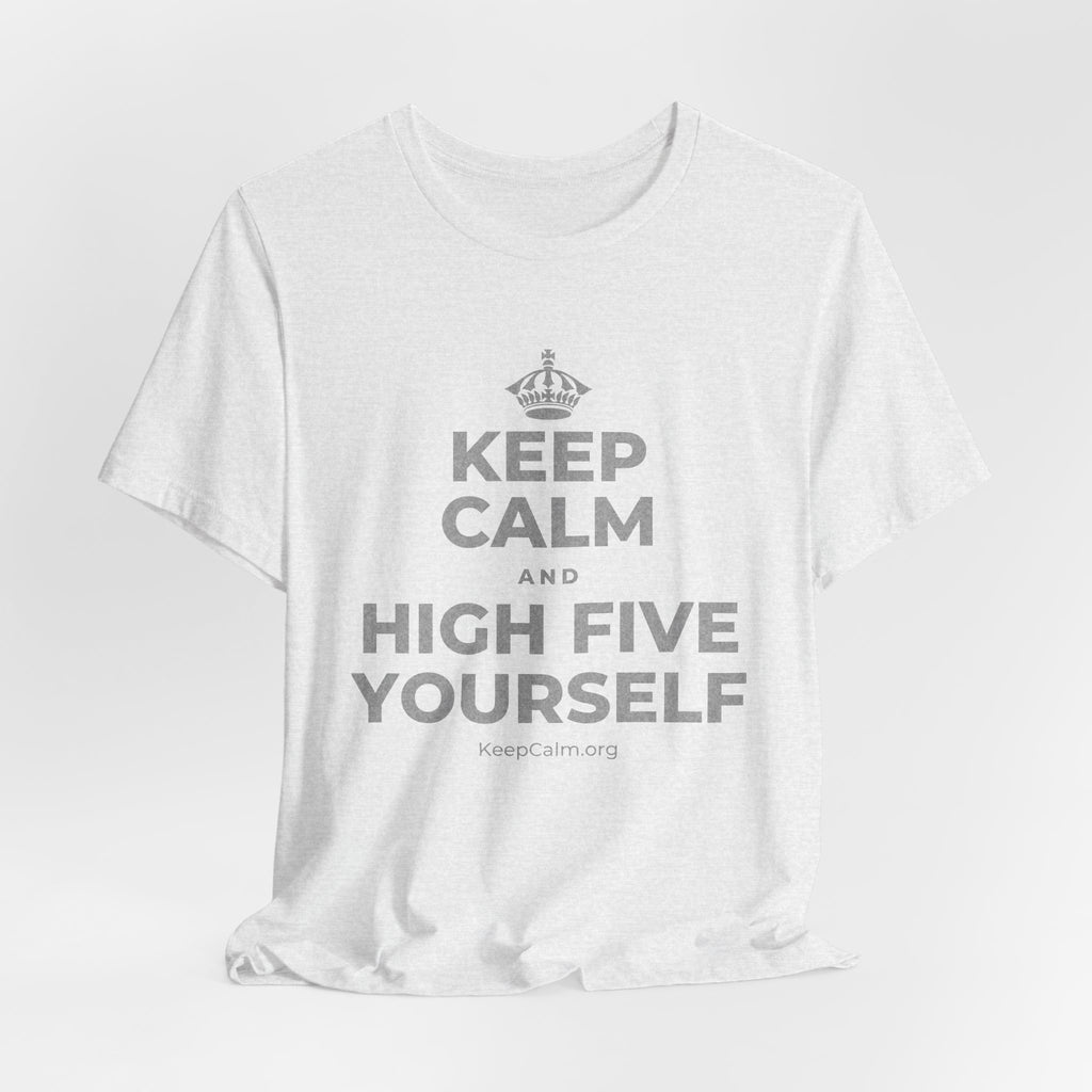 KEEP CALM AND HIGH FIVE YOURSELF T-Shirt (Soft Cream–Heather Mauve)