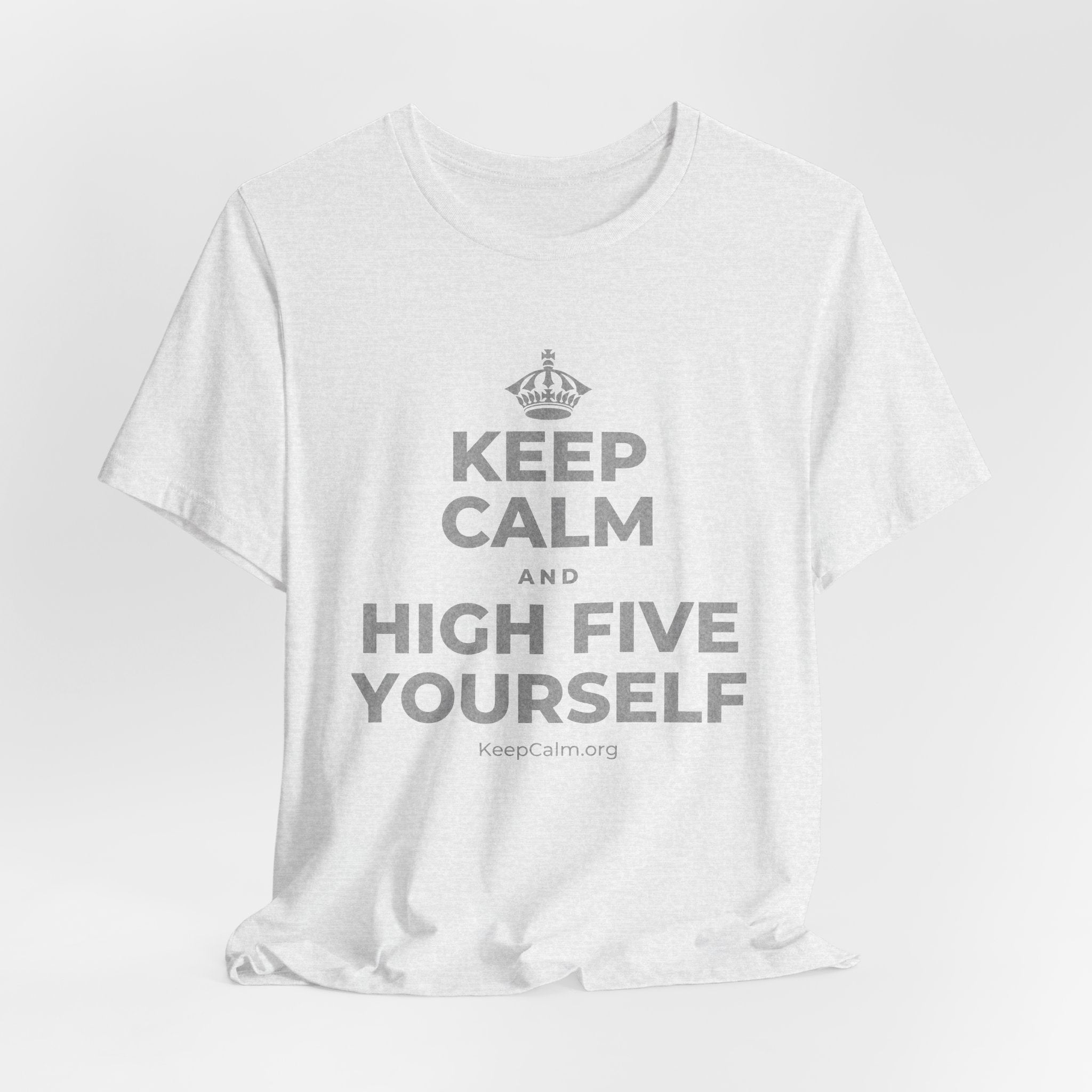 KEEP CALM AND HIGH FIVE YOURSELF T-Shirt (Soft Cream–Heather Mauve)