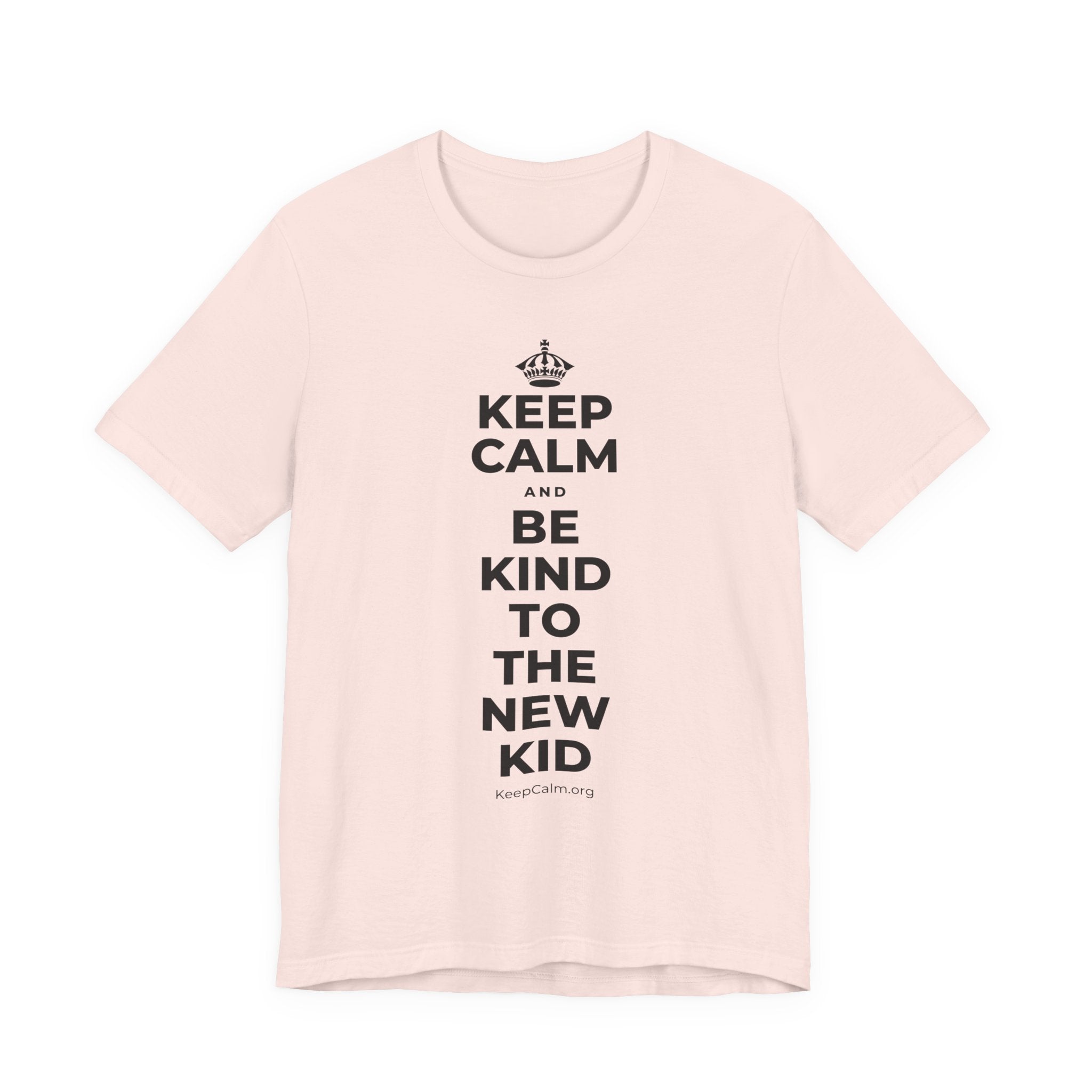 KEEP CALM AND BE KIND TO THE NEW KID T-Shirt (Soft Cream–Heather Mauve)