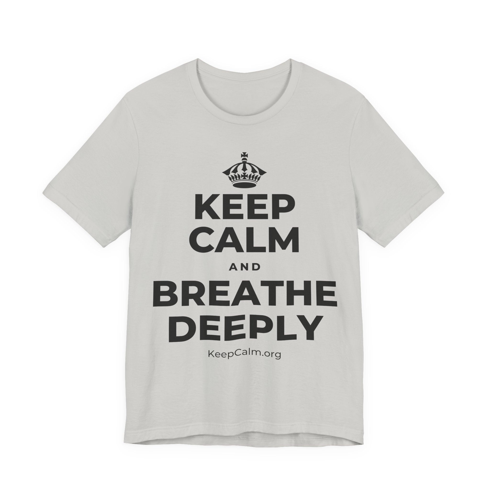 KEEP CALM AND BREATHE DEEPLY T-Shirt (Baby Blue–Silver)