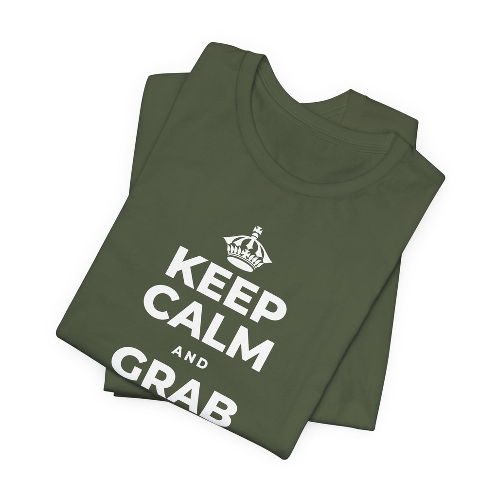 KEEP CALM AND GRAB A WARM DRINK T-Shirt (Military Green–Autumn)