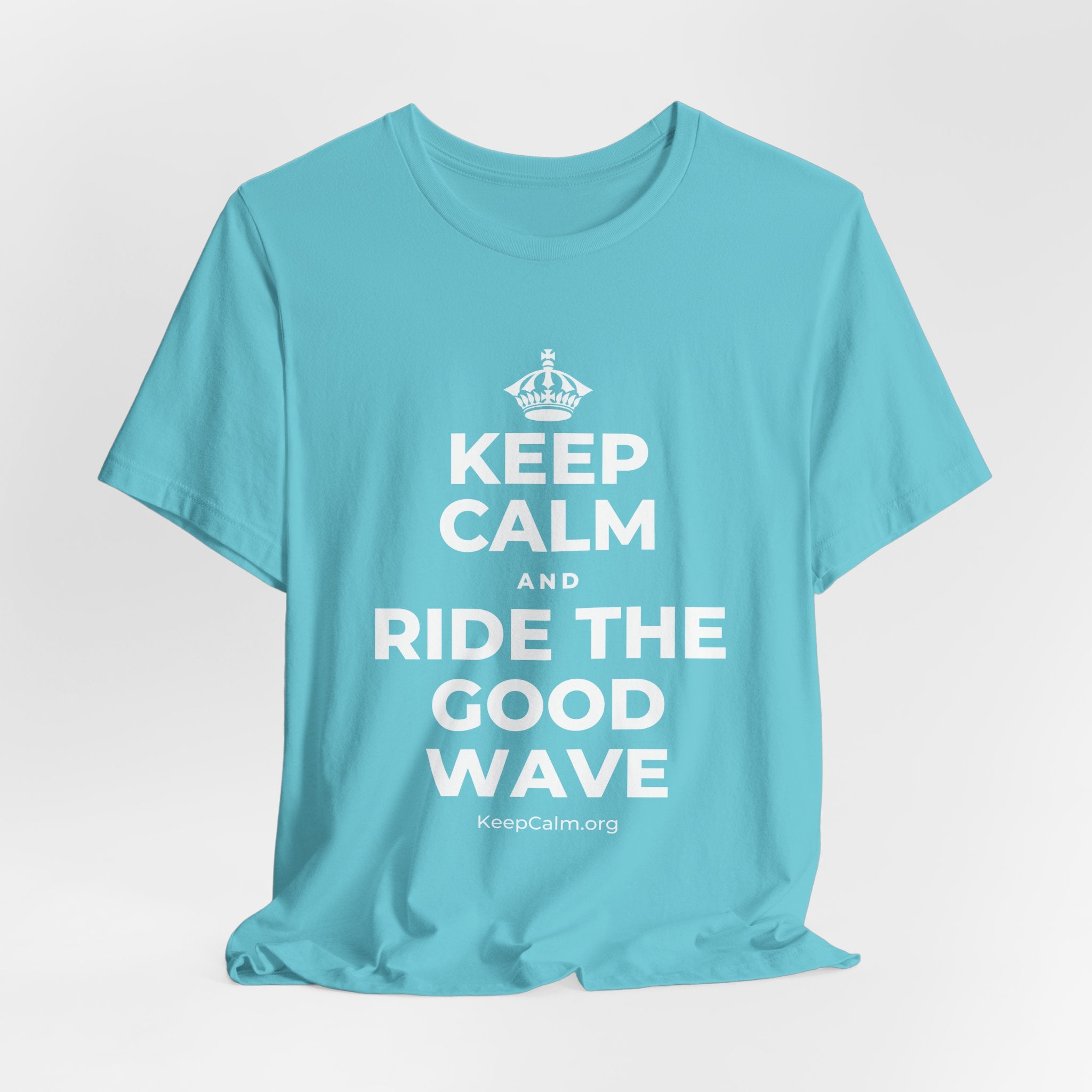 KEEP CALM AND RIDE THE GOOD WAVE T-Shirt (Soft Cream–Heather Mauve)