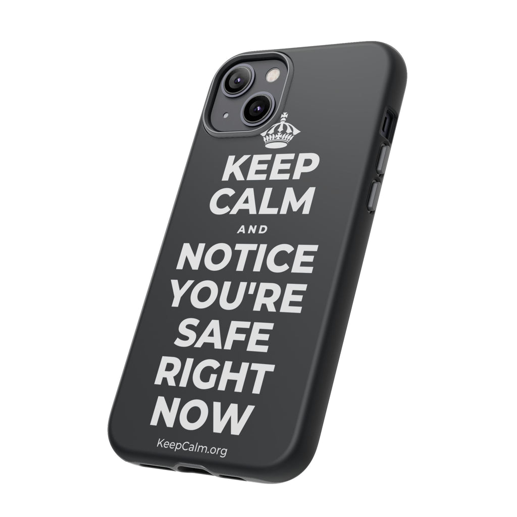 KEEP CALM AND NOTICE YOU'RE SAFE RIGHT NOW Phone Case (Dark)