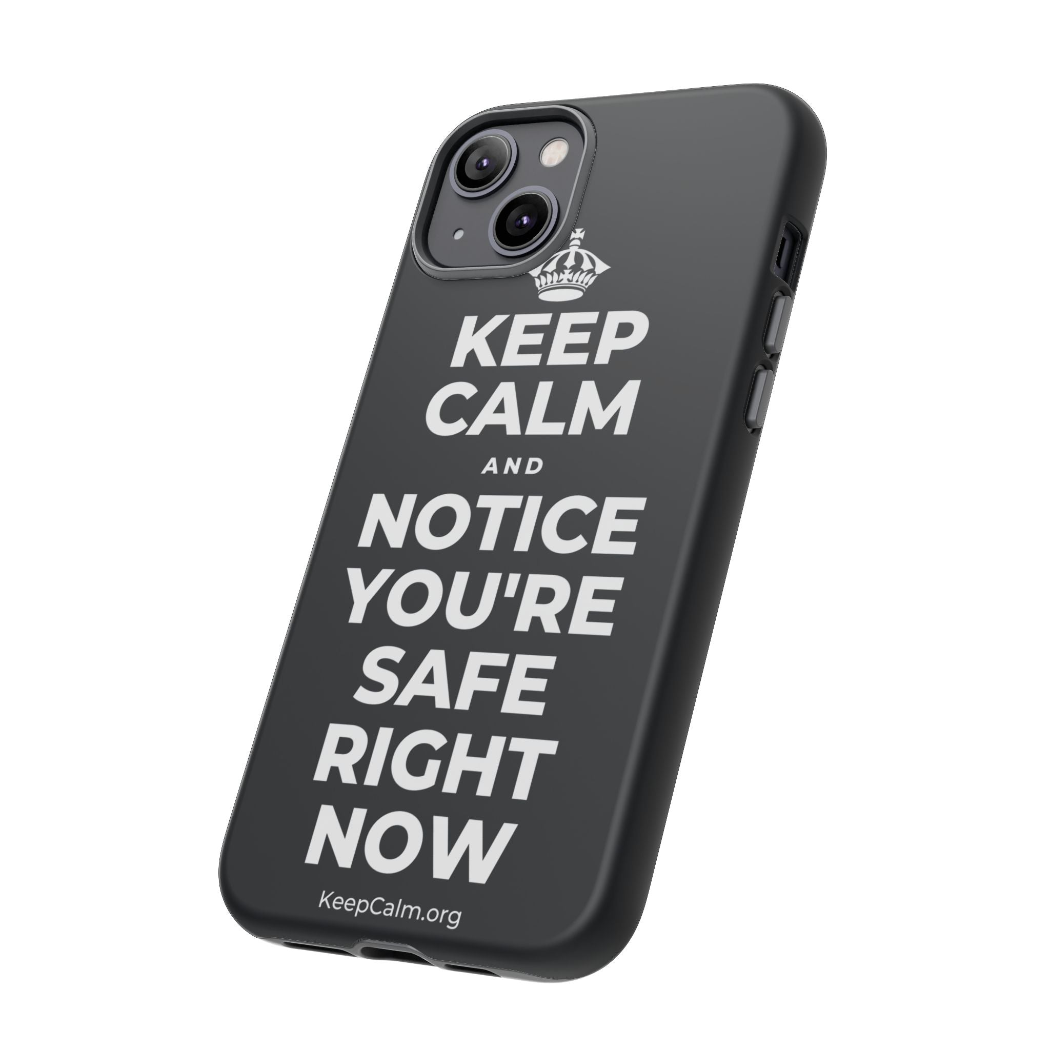 KEEP CALM AND NOTICE YOU'RE SAFE RIGHT NOW Phone Case (Dark)