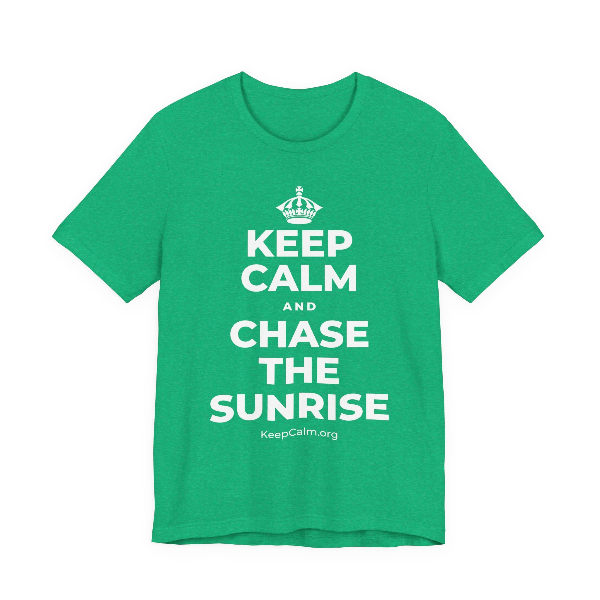 KEEP CALM AND CHASE THE SUNRISE T-Shirt (Baby Blue–Silver)