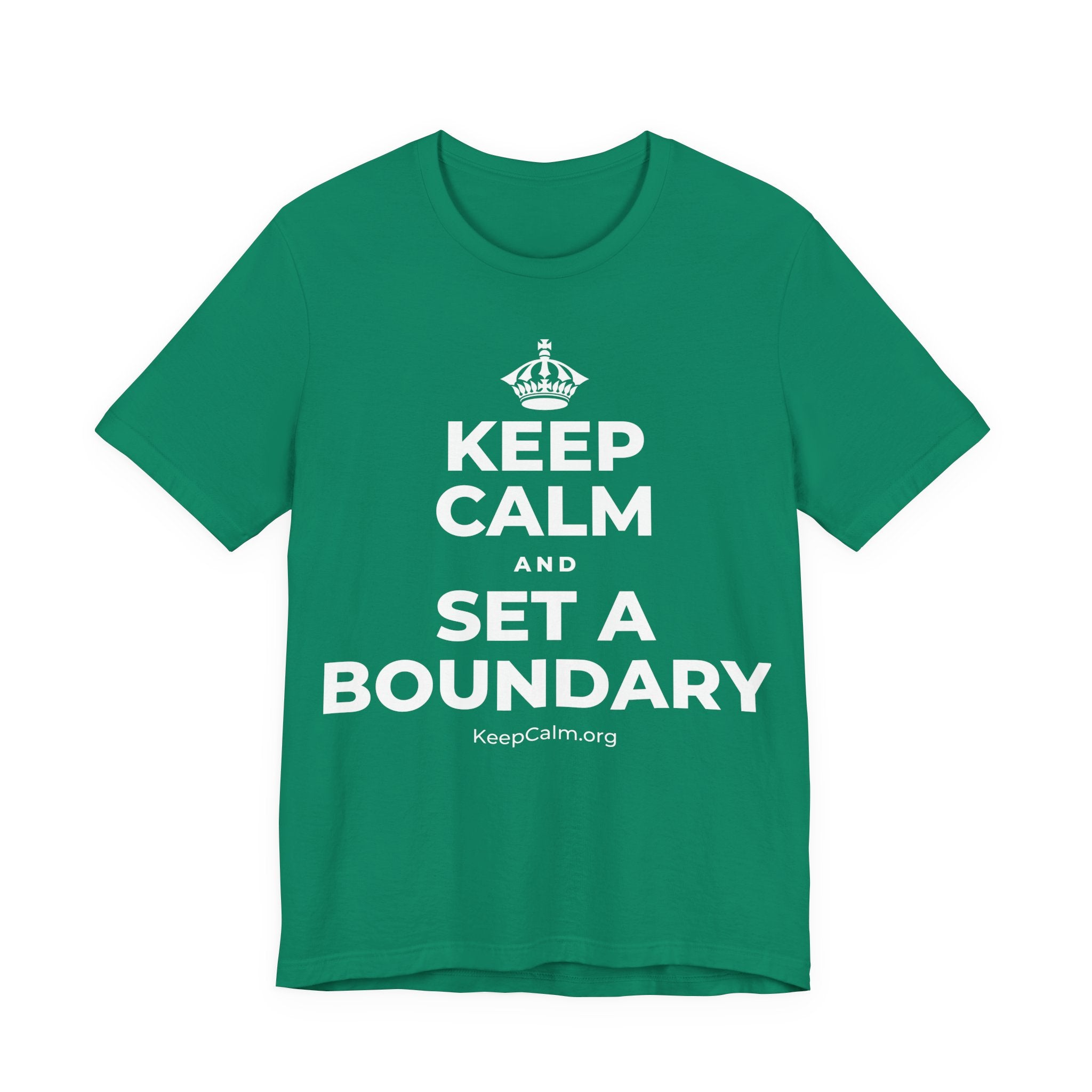 KEEP CALM AND SET A BOUNDARY T-Shirt (White–Asphalt)