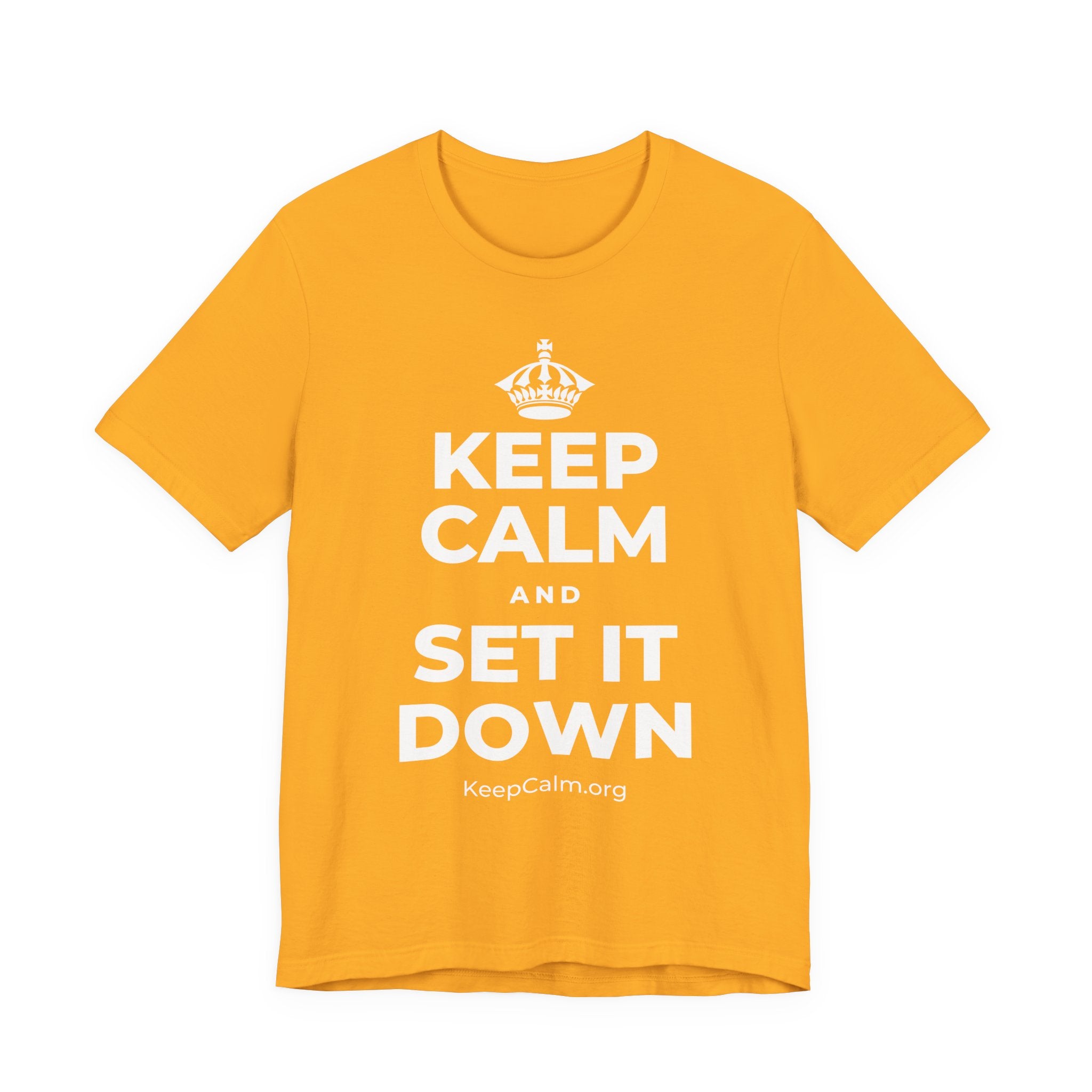 KEEP CALM AND SET IT DOWN T-Shirt (Baby Blue–Silver)