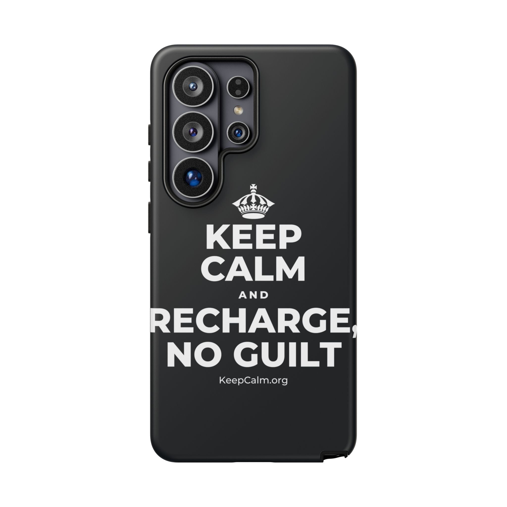 KEEP CALM AND RECHARGE, NO GUILT Phone Case (Dark)