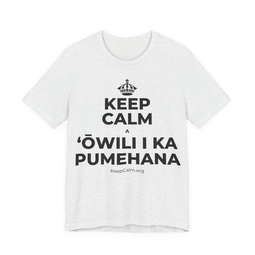 KEEP CALM A ʻŌWILI I KA PUMEHANA T-Shirt (Soft Cream–Heather Mauve)