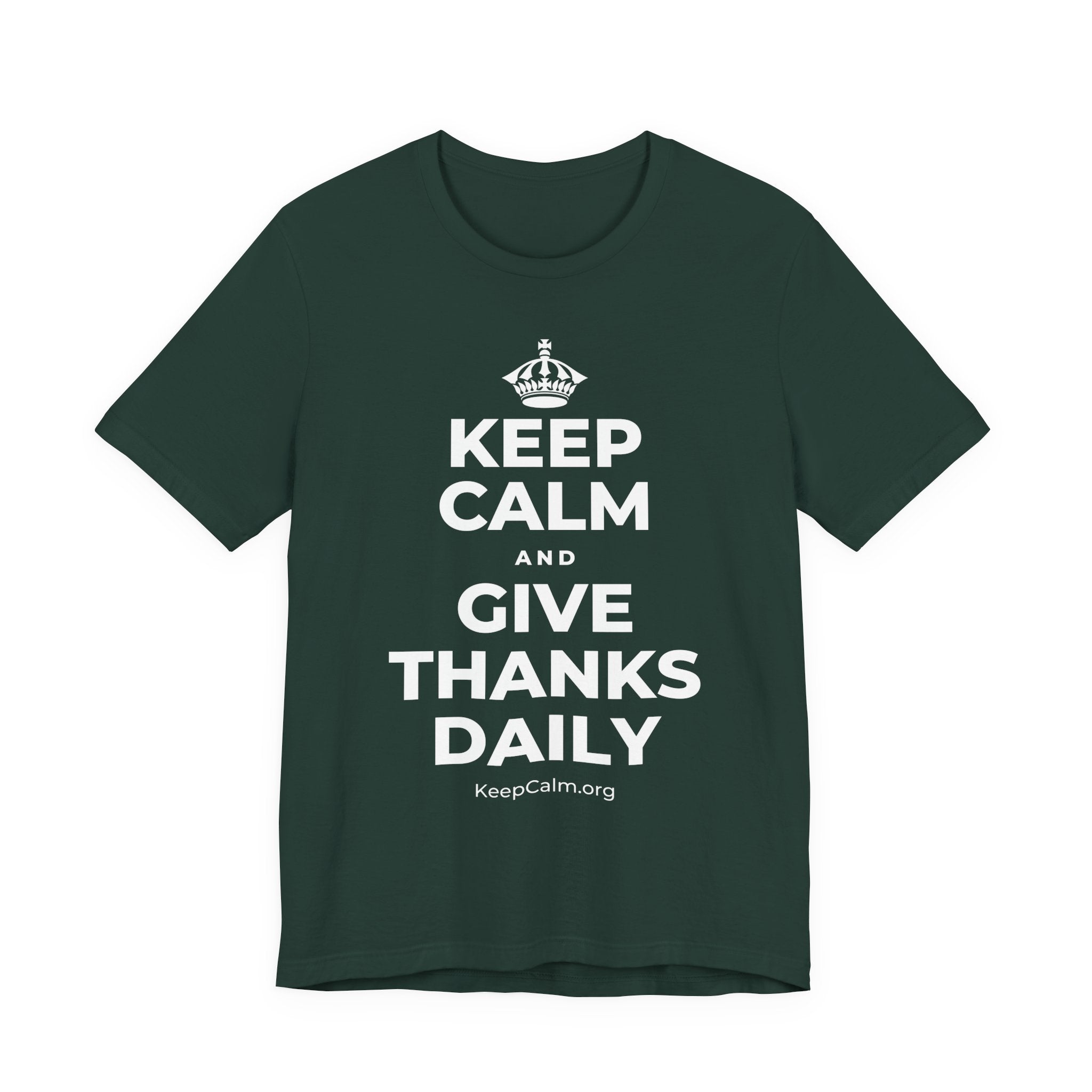 KEEP CALM AND GIVE THANKS DAILY T-Shirt (White–Asphalt)