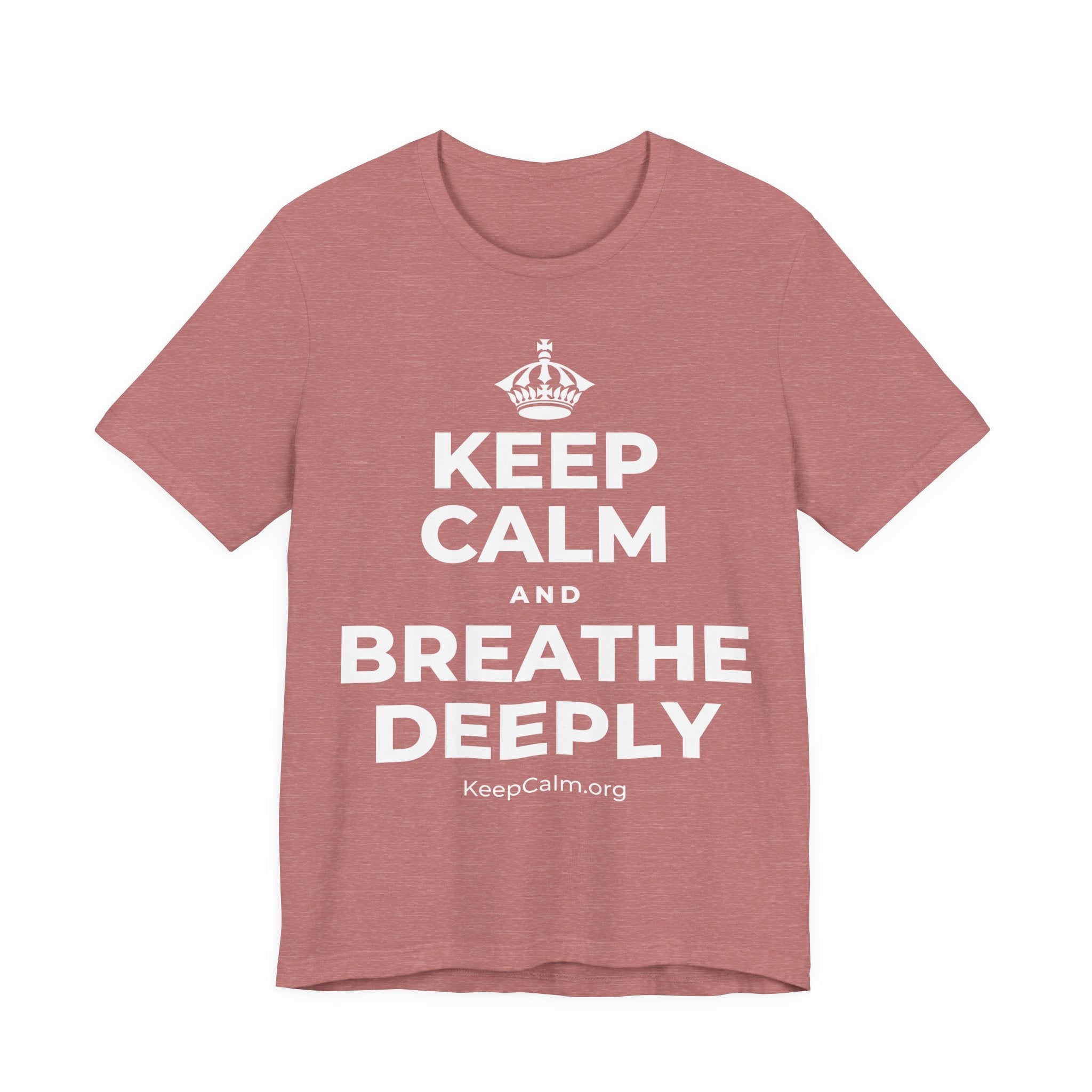 KEEP CALM AND BREATHE DEEPLY T-Shirt (Soft Cream–Heather Mauve)