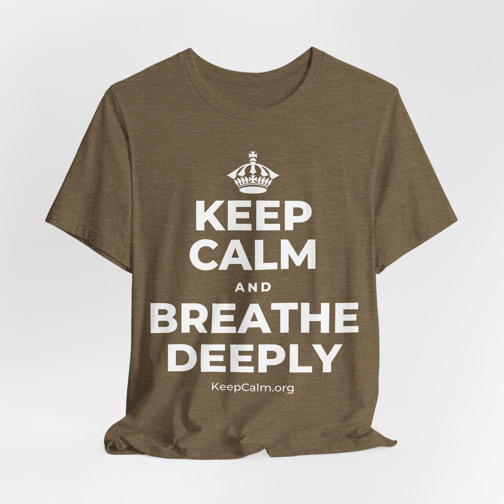 KEEP CALM AND BREATHE DEEPLY T-Shirt (Soft Cream–Heather Mauve)
