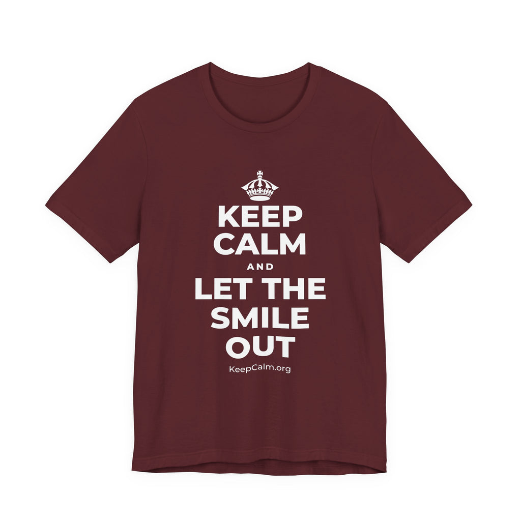 KEEP CALM AND LET THE SMILE OUT T-Shirt (Baby Blue–Silver)