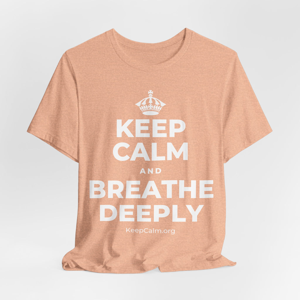 KEEP CALM AND BREATHE DEEPLY T-Shirt (Soft Cream–Heather Mauve)
