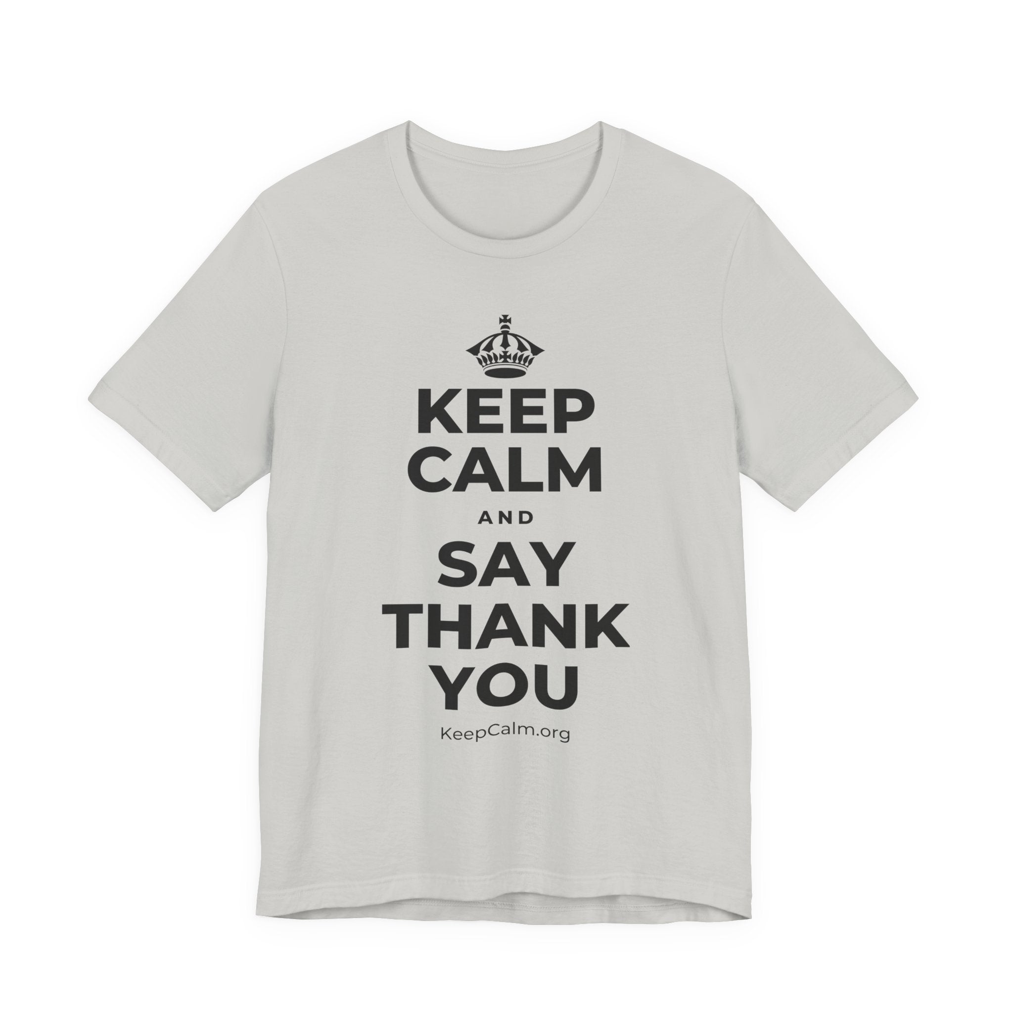 KEEP CALM AND SAY THANK YOU T-Shirt (Baby Blue–Silver)