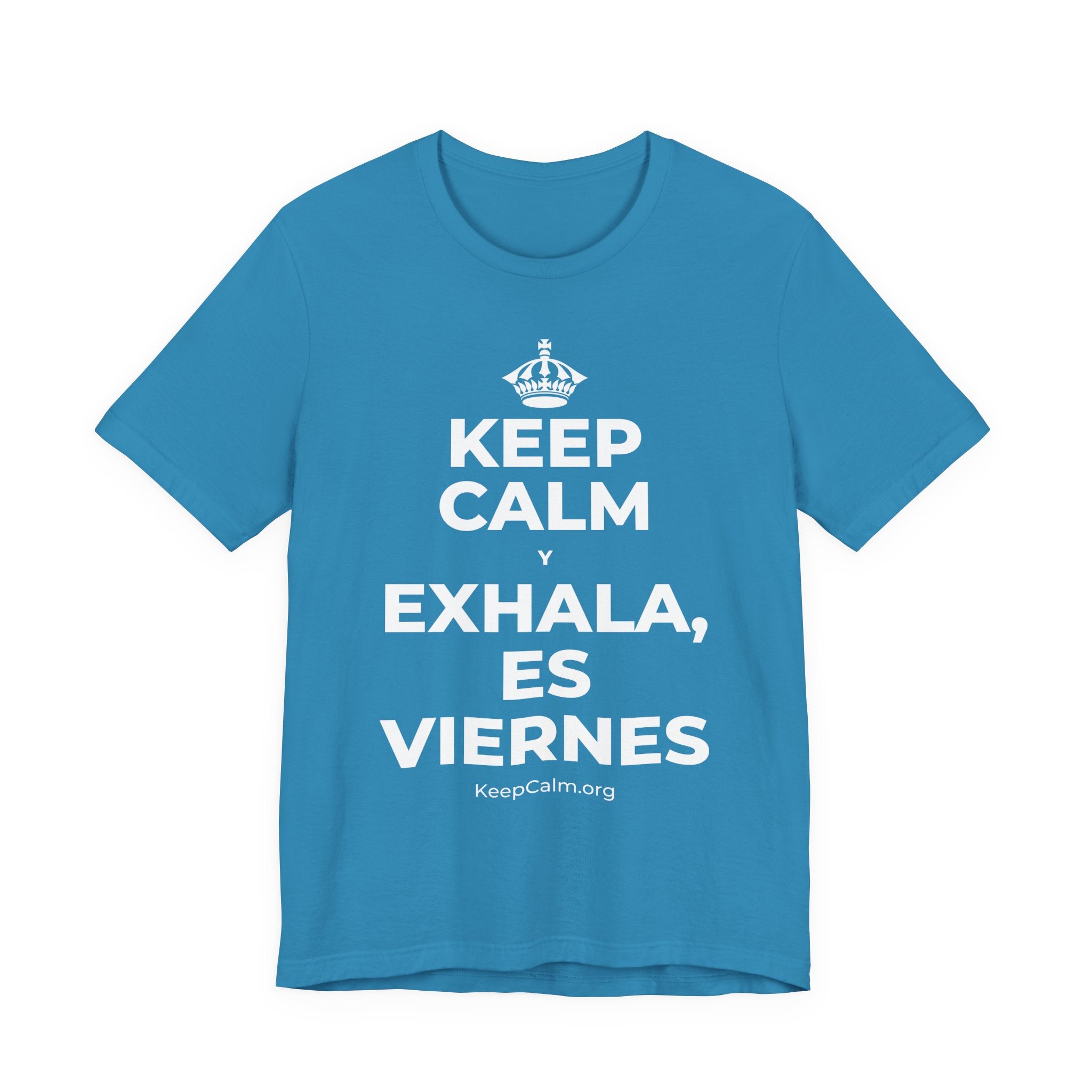 KEEP CALM Y EXHALA, ES VIERNES T-Shirt (White–Asphalt)