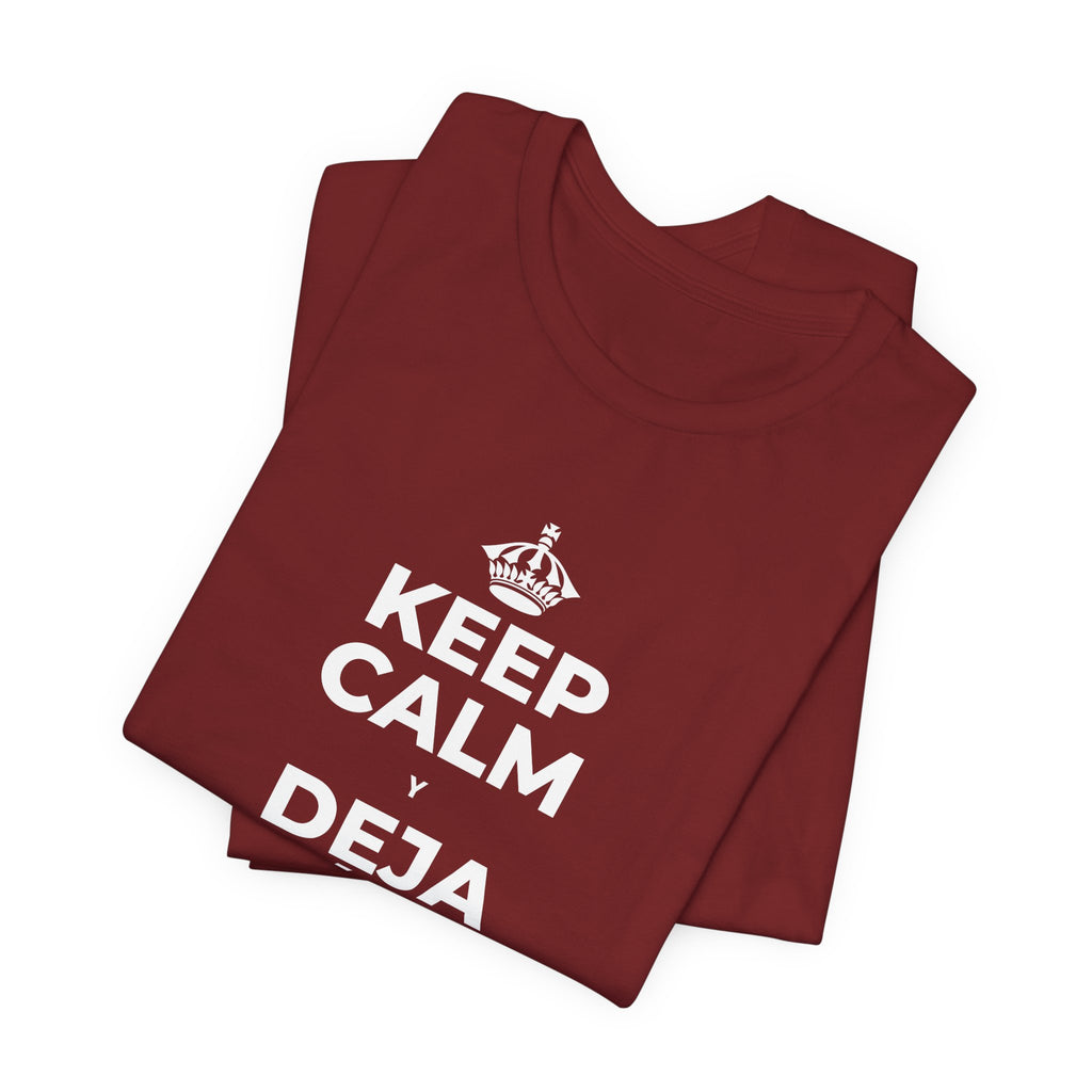 KEEP CALM Y DEJA ATRÁS LAS VIEJAS CARGAS T-Shirt (Baby Blue–Silver)