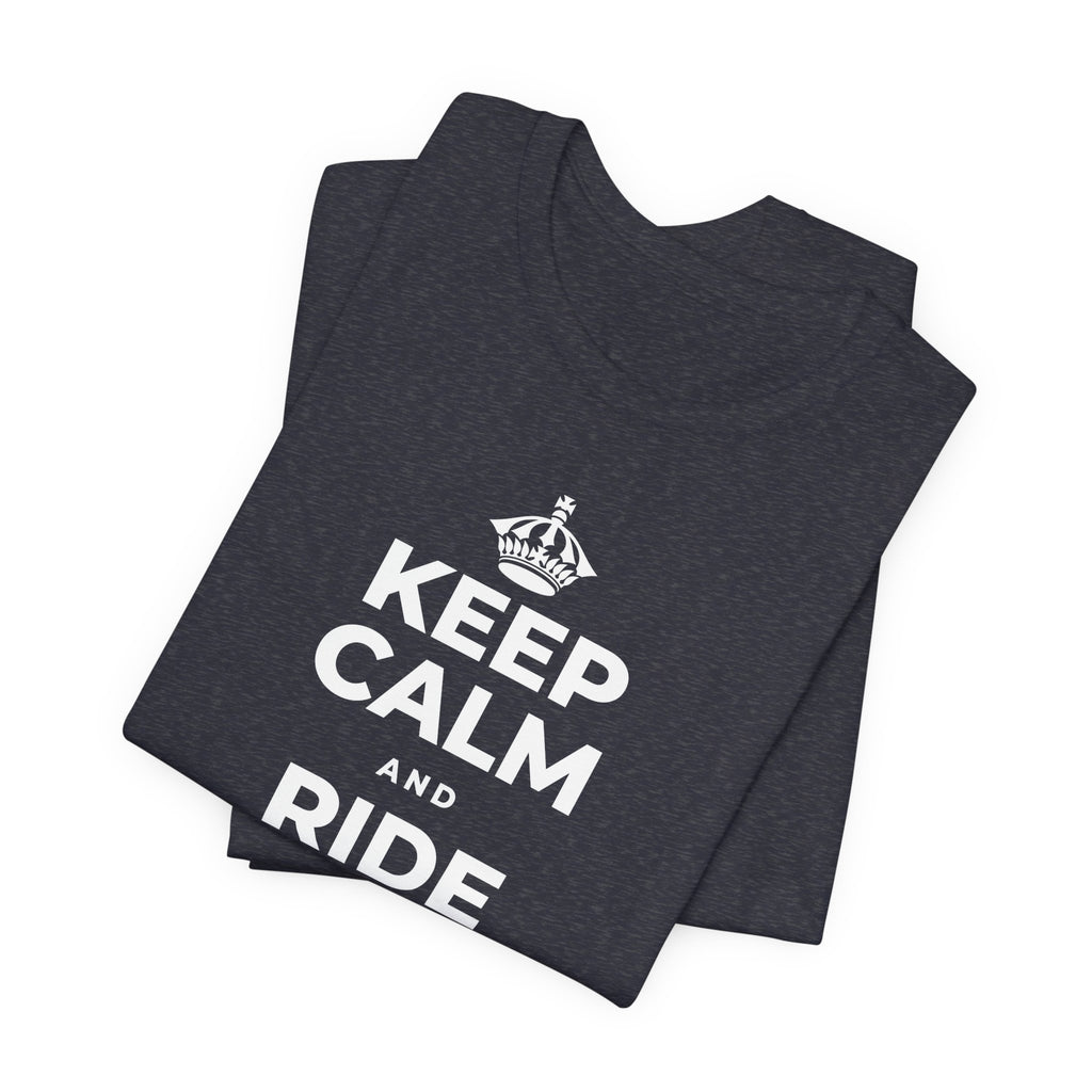 KEEP CALM AND RIDE THE GOOD WAVE T-Shirt (White–Asphalt)
