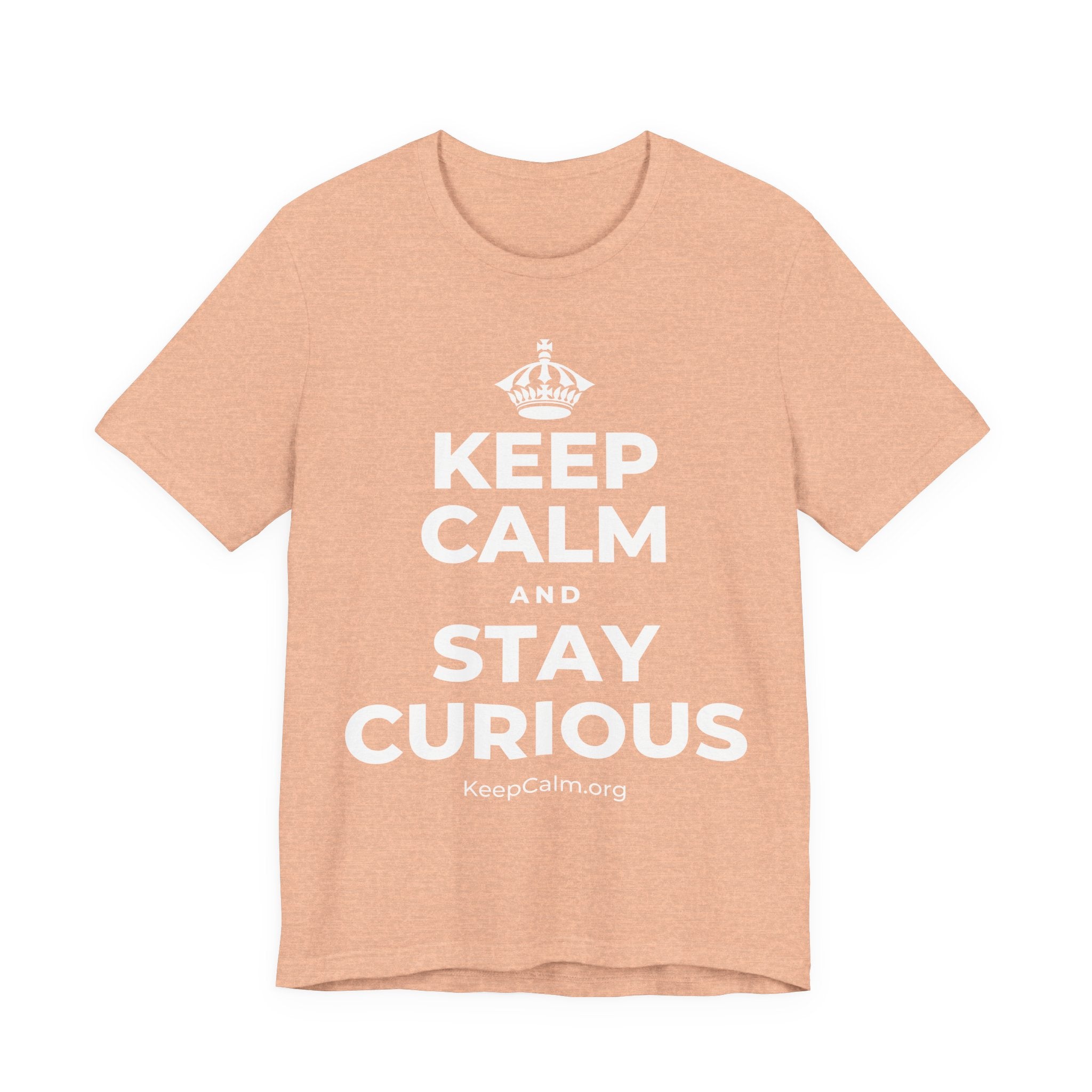 KEEP CALM AND STAY CURIOUS T-Shirt (Soft Cream–Heather Mauve)