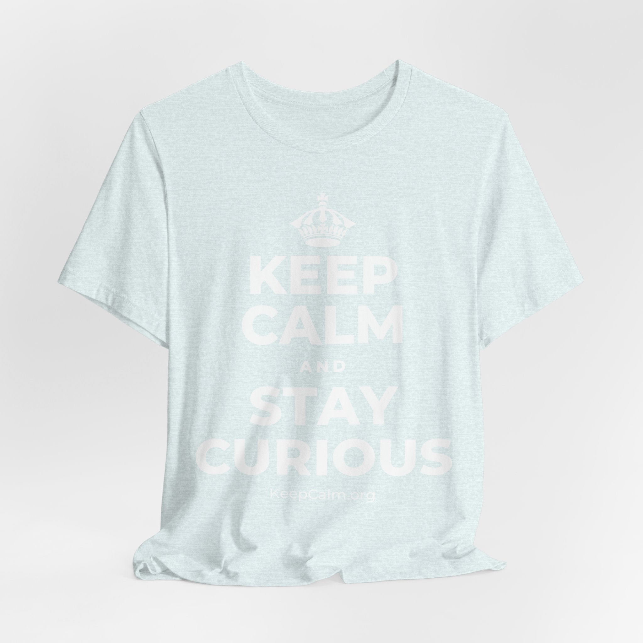 KEEP CALM AND STAY CURIOUS T-Shirt (Soft Cream–Heather Mauve)