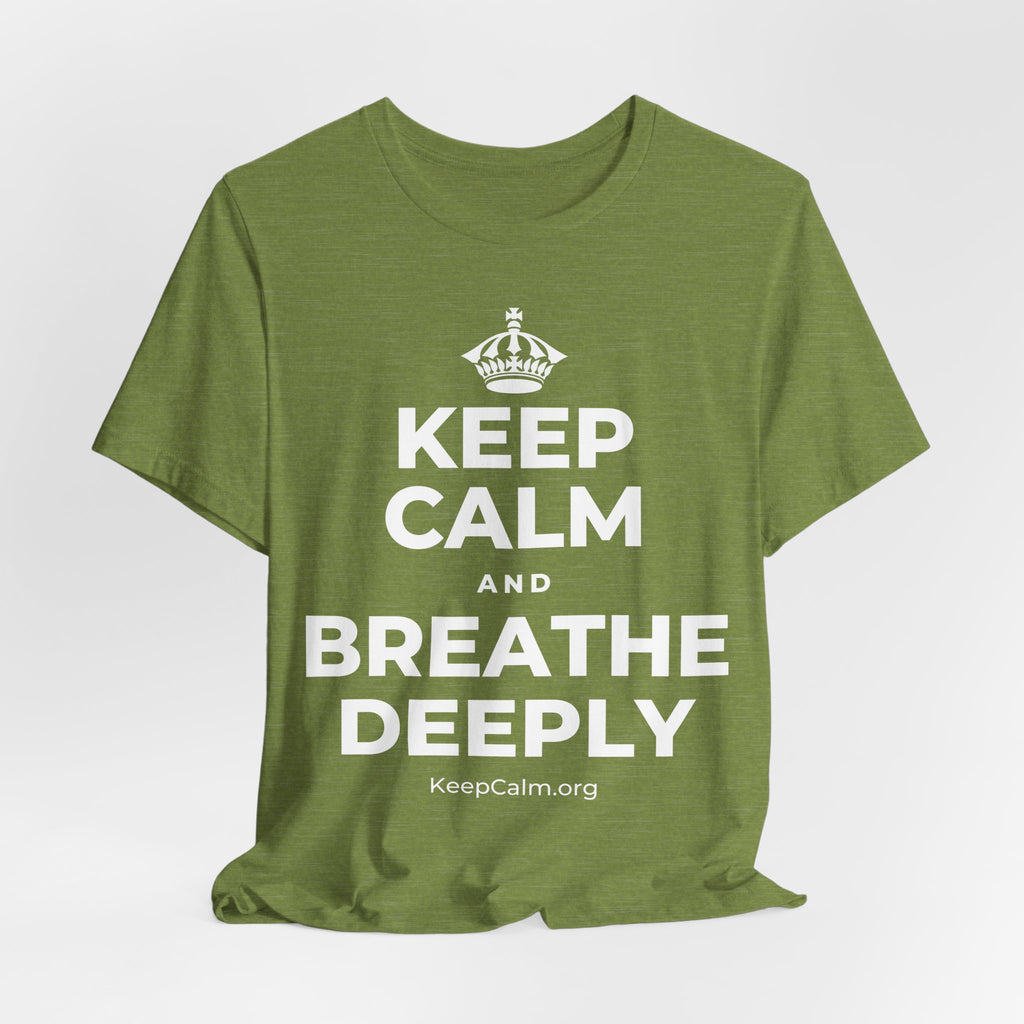 KEEP CALM AND BREATHE DEEPLY T-Shirt (Baby Blue–Silver)