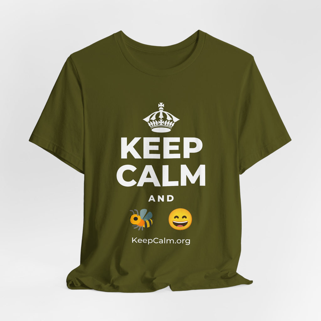 KEEP CALM AND 🐝 😄 T-Shirt (Baby Blue–Silver)