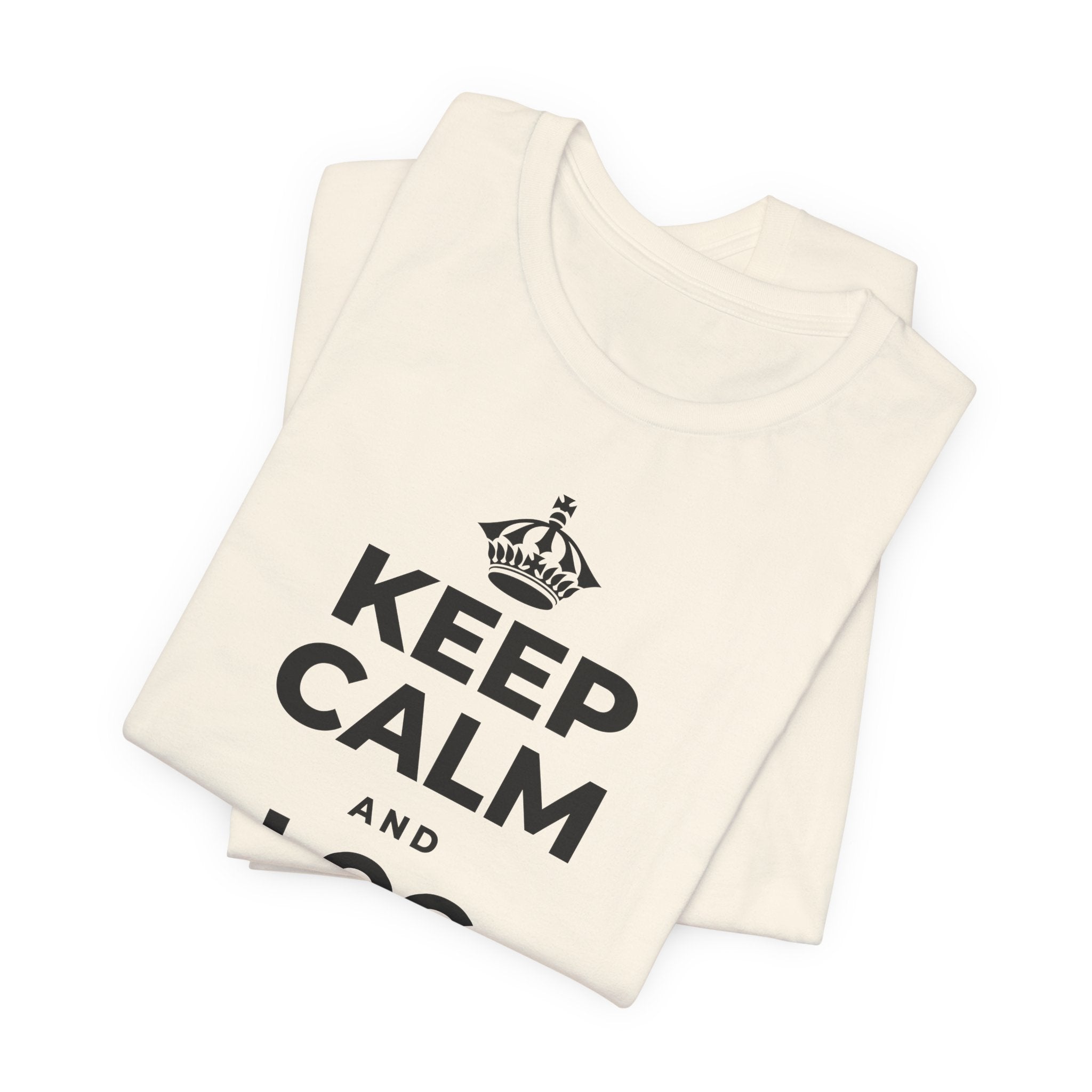 KEEP CALM AND LOG OFF EARLY T-Shirt (White–Asphalt)