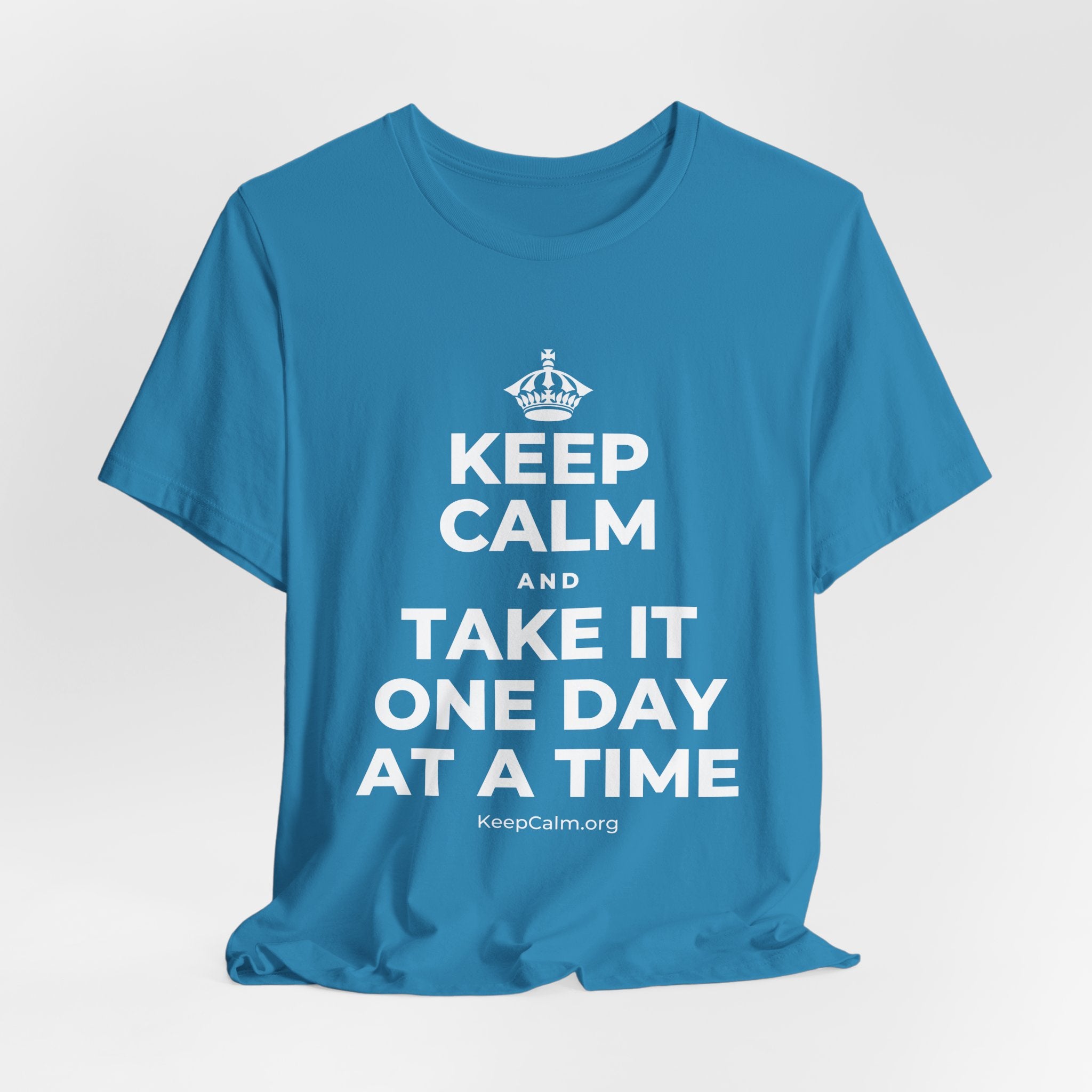 KEEP CALM AND TAKE IT ONE DAY AT A TIME T-Shirt (White–Asphalt)