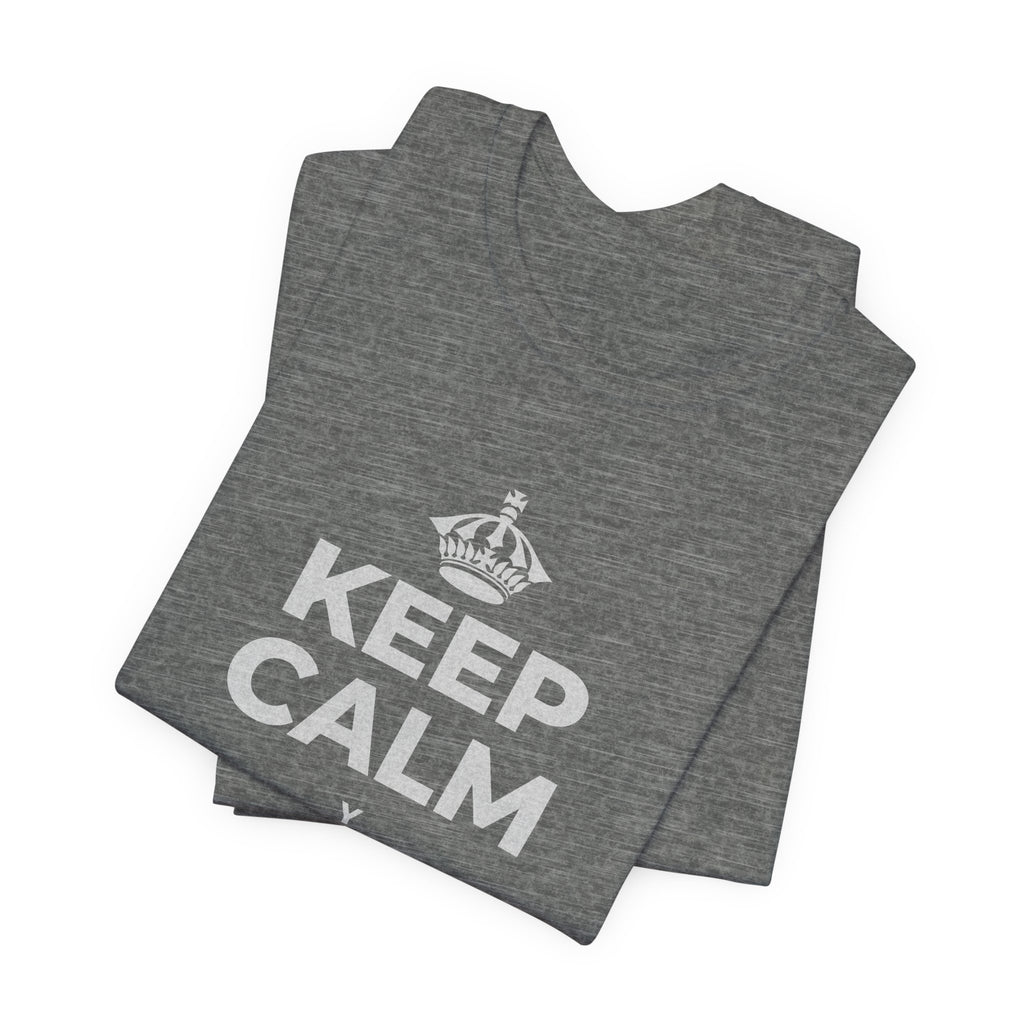KEEP CALM Y BUSCA A ALGUIEN T-Shirt (Baby Blue–Silver)