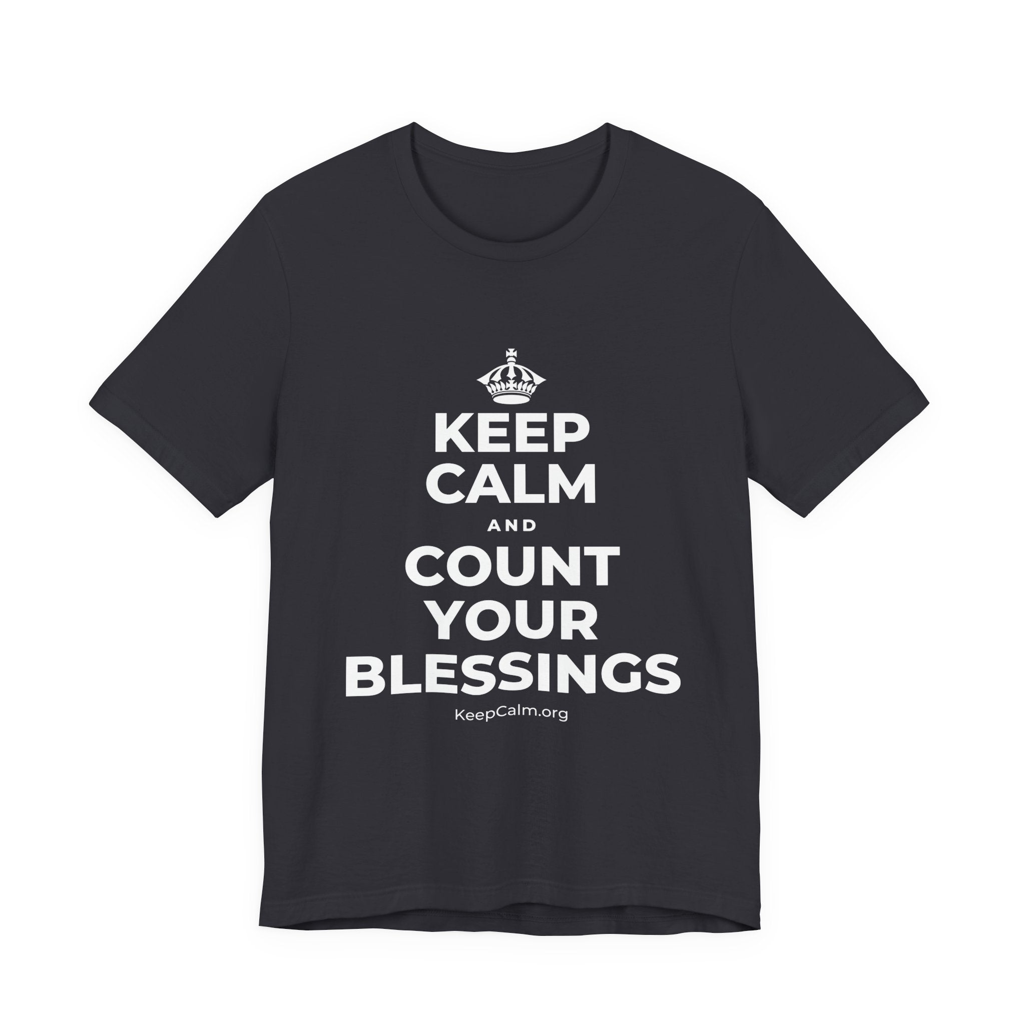 KEEP CALM AND COUNT YOUR BLESSINGS T-Shirt (Baby Blue–Silver)