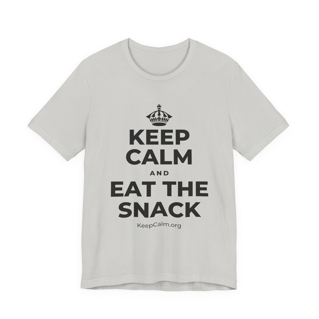 KEEP CALM AND EAT THE SNACK T-Shirt (Baby Blue–Silver)