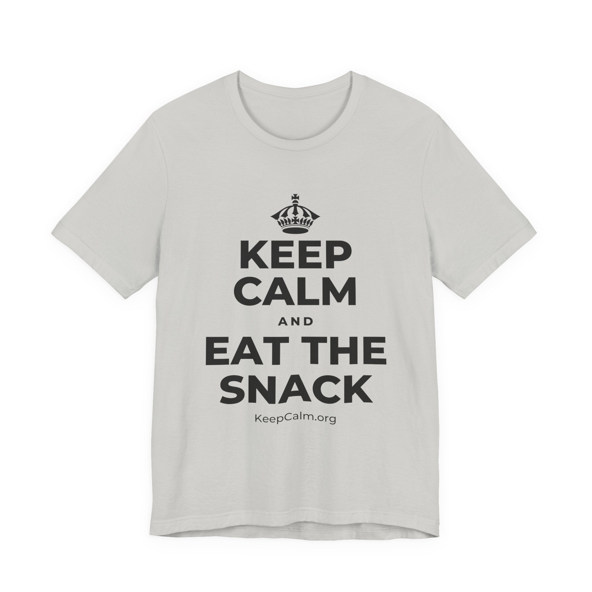 KEEP CALM AND EAT THE SNACK T-Shirt (Baby Blue–Silver)