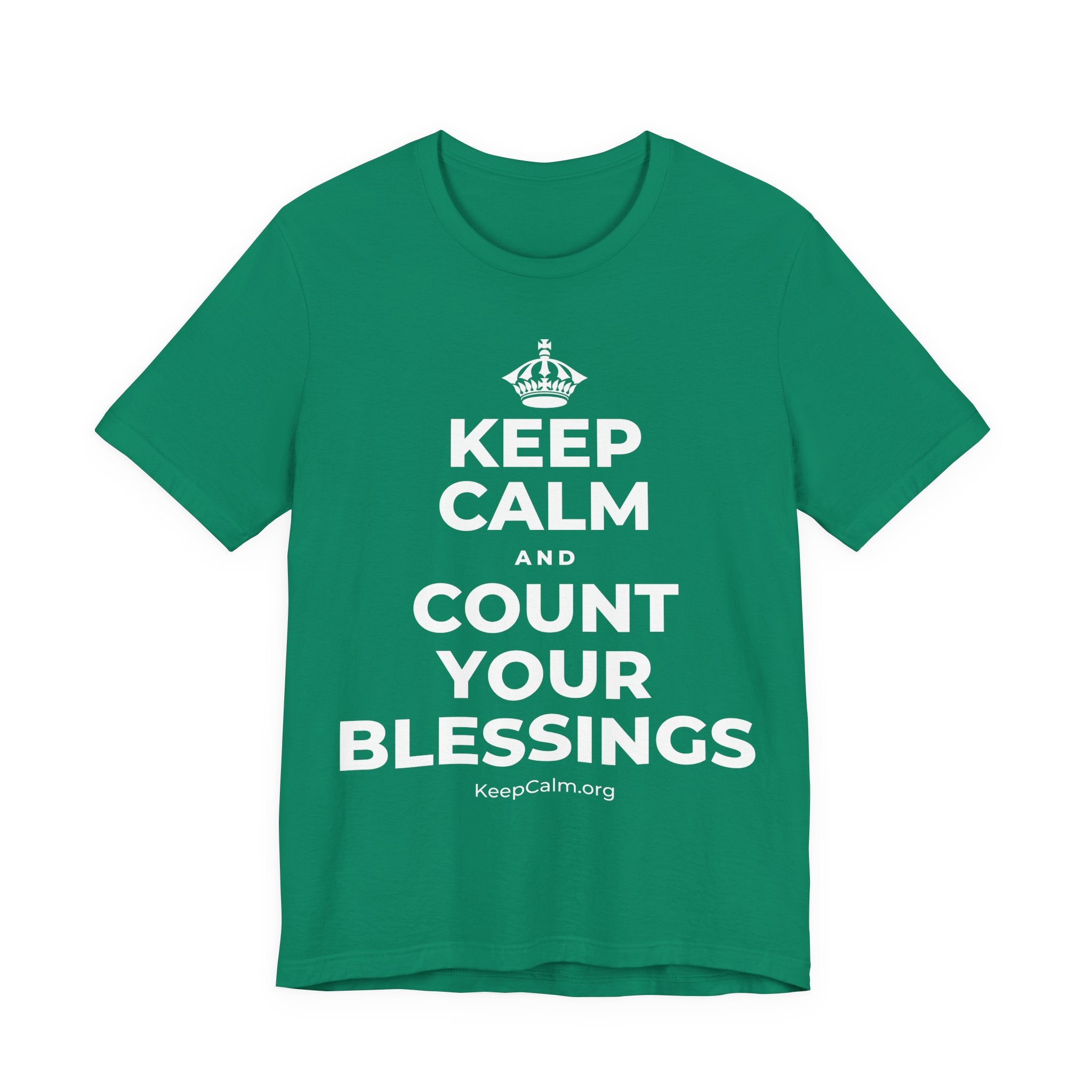 KEEP CALM AND COUNT YOUR BLESSINGS T-Shirt (White–Asphalt)