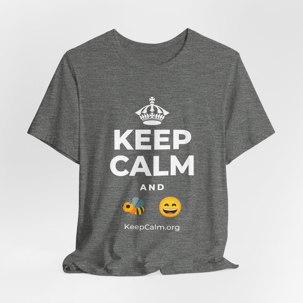 KEEP CALM AND 🐝 😄 T-Shirt (Baby Blue–Silver)