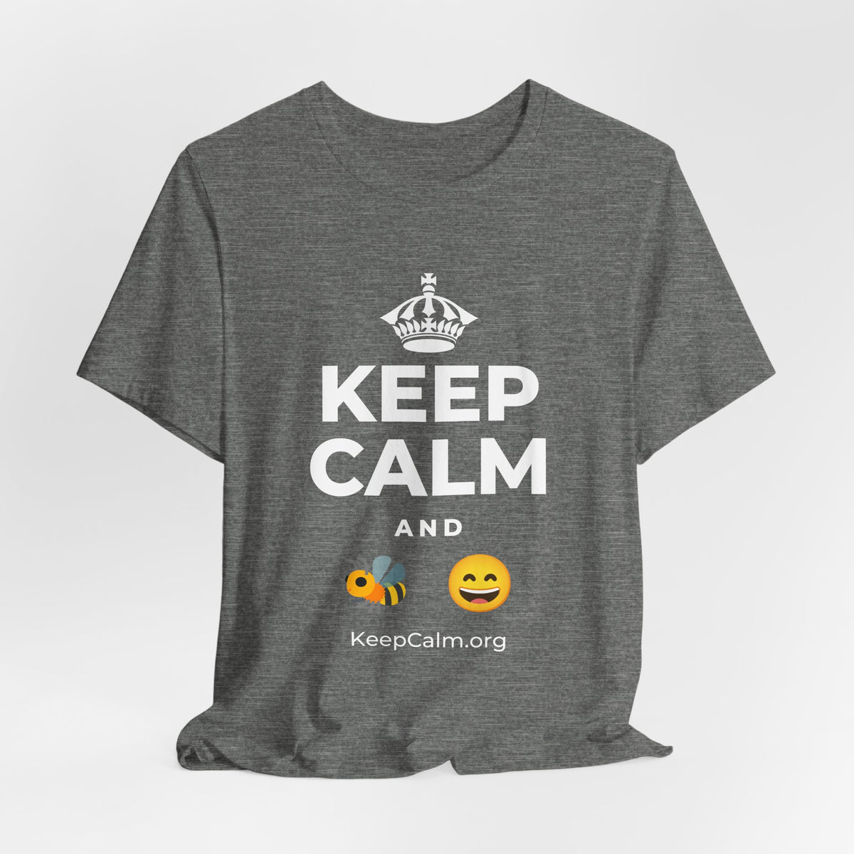 KEEP CALM AND 🐝 😄 T-Shirt (Baby Blue–Silver)