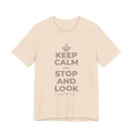 KEEP CALM AND STOP AND LOOK T-Shirt (Soft Cream–Heather Mauve)