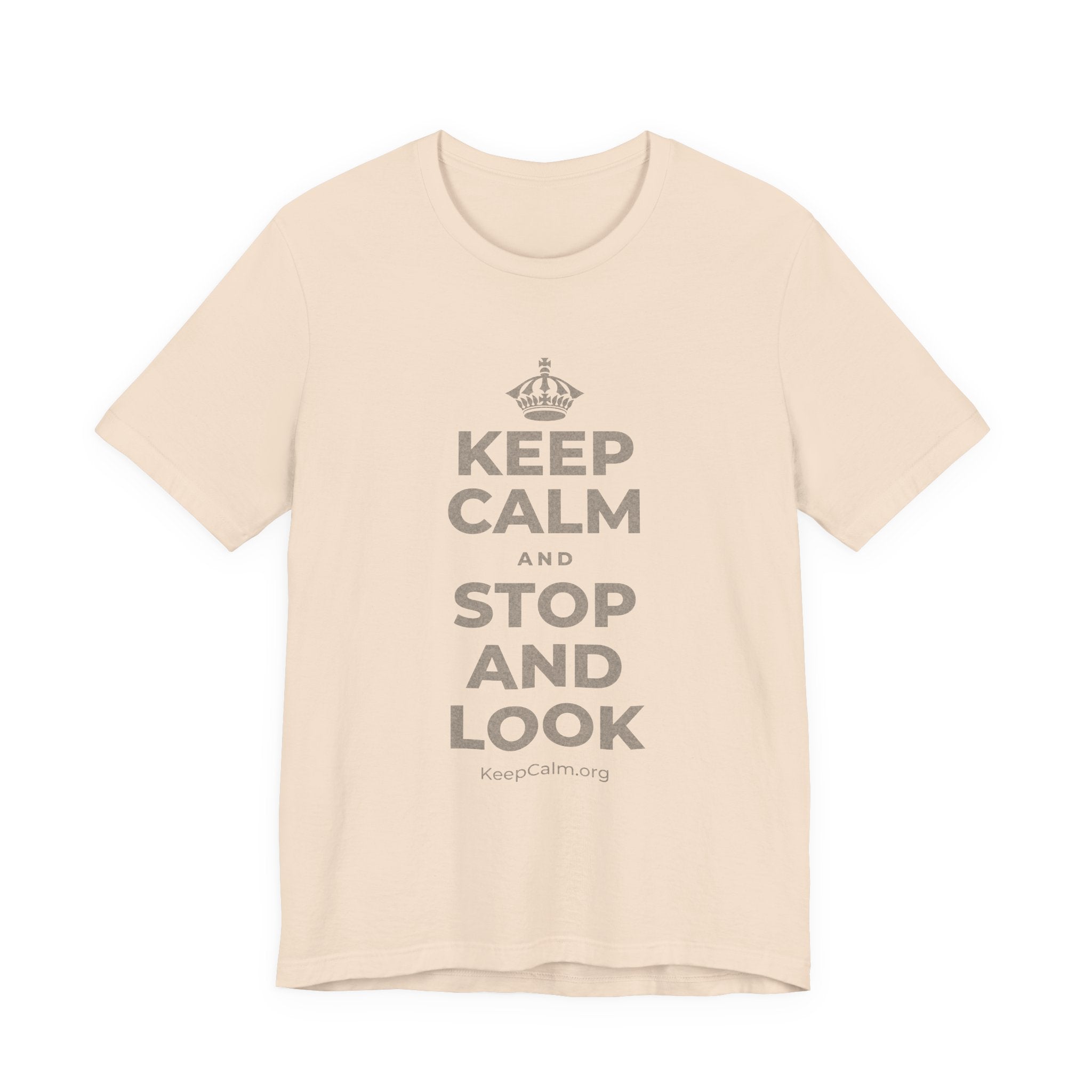 KEEP CALM AND STOP AND LOOK T-Shirt (Soft Cream–Heather Mauve)