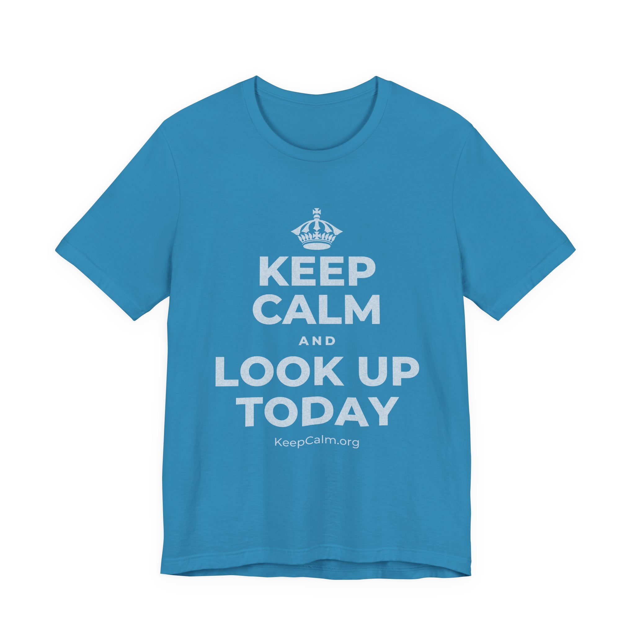 KEEP CALM AND LOOK UP TODAY T-Shirt (White–Asphalt)
