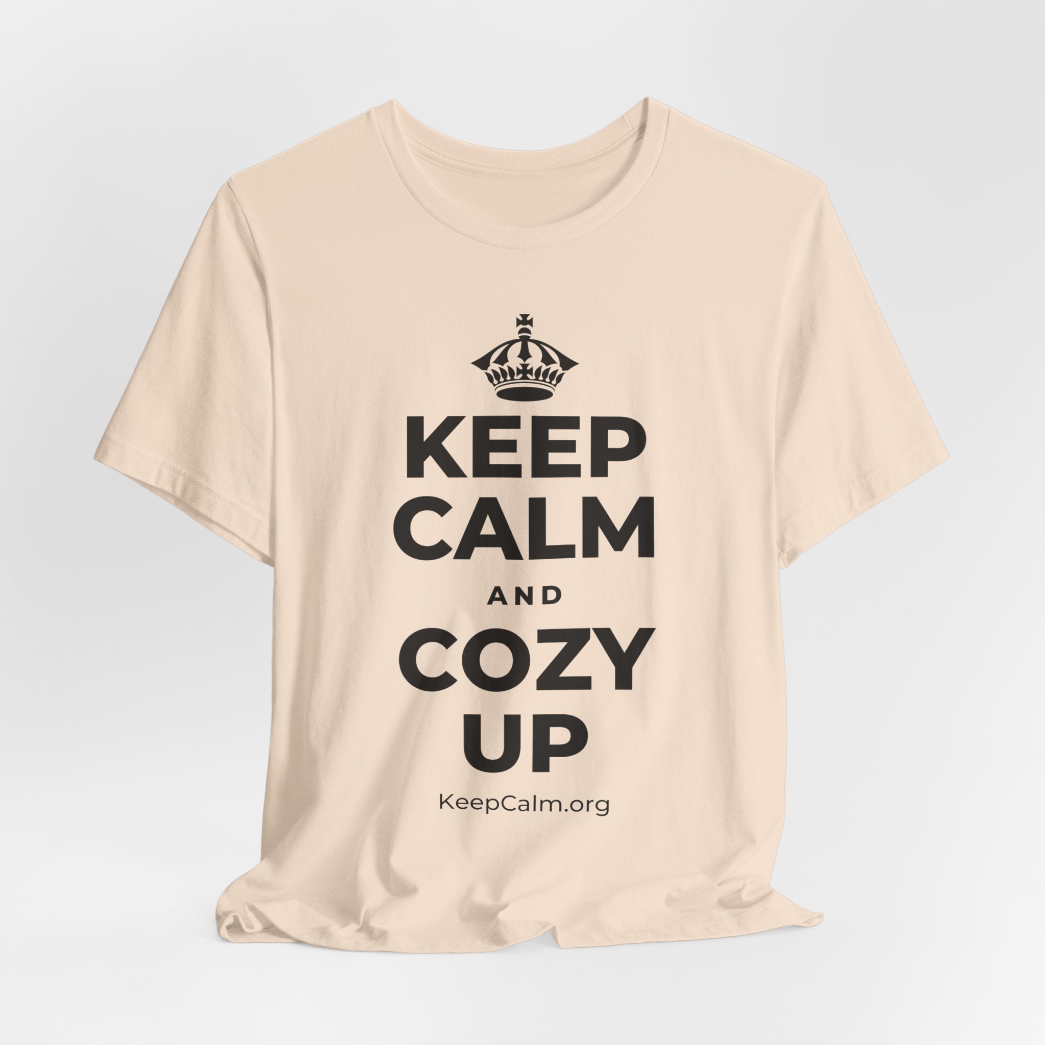 KEEP CALM AND COZY UP T-Shirt (Soft Cream–Heather Mauve)