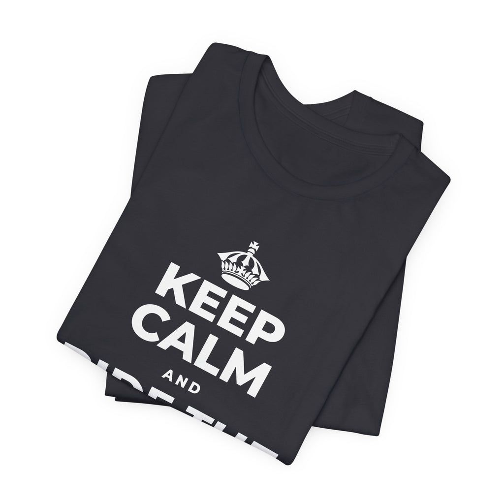 KEEP CALM AND RIDE THE GOOD WAVE T-Shirt (Baby Blue–Silver)