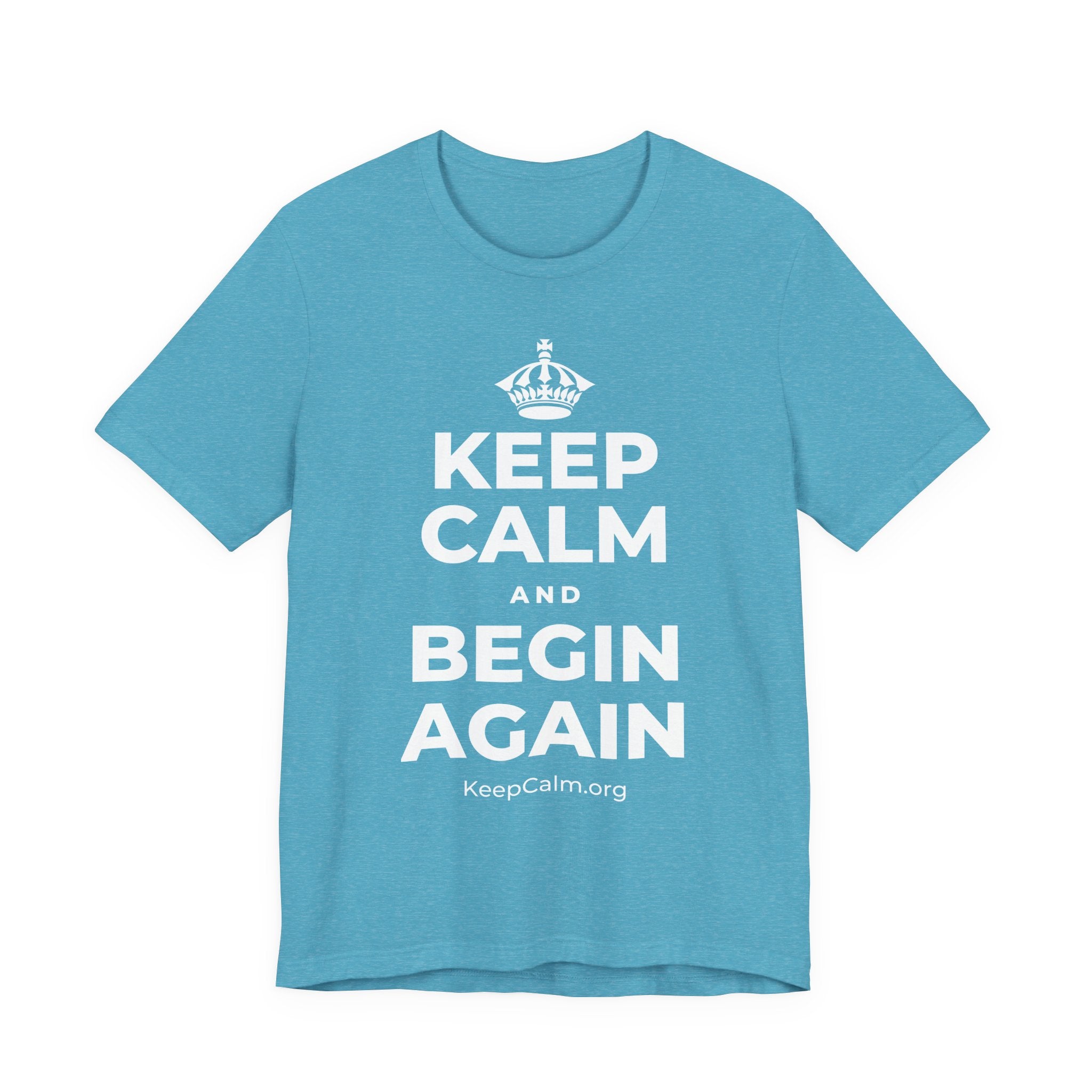 KEEP CALM AND BEGIN AGAIN T-Shirt (Soft Cream–Heather Mauve)