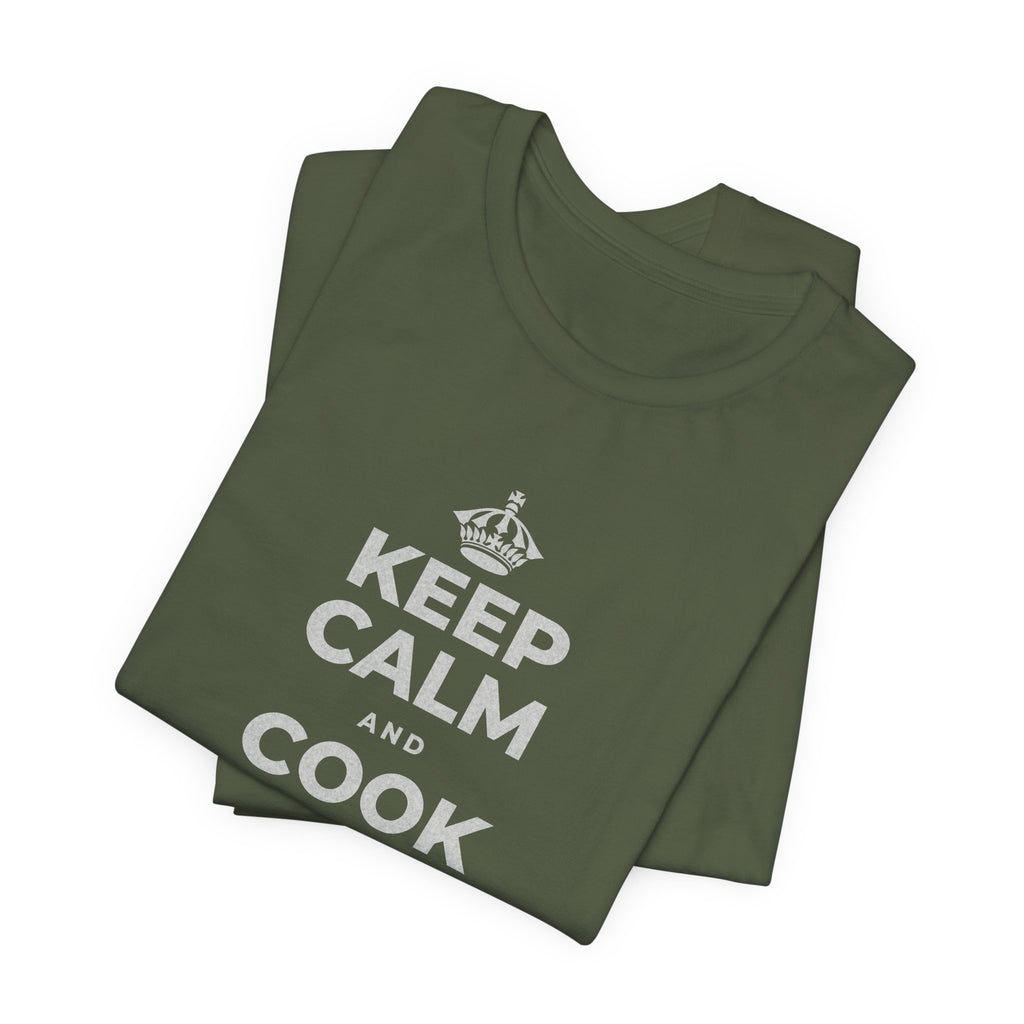 KEEP CALM AND COOK SOMETHING T-Shirt (Military Green–Autumn)