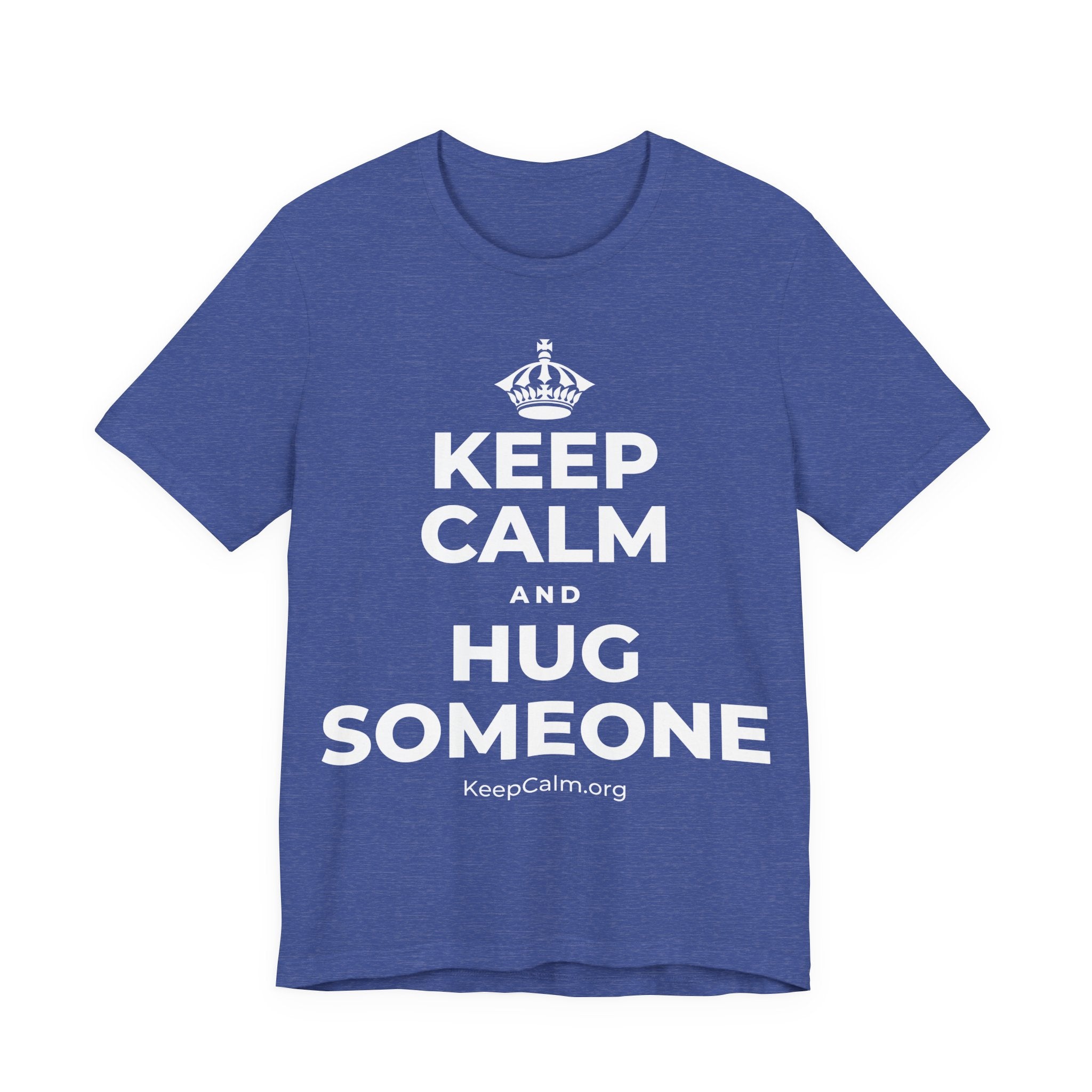 KEEP CALM AND HUG SOMEONE T-Shirt (Baby Blue–Silver)