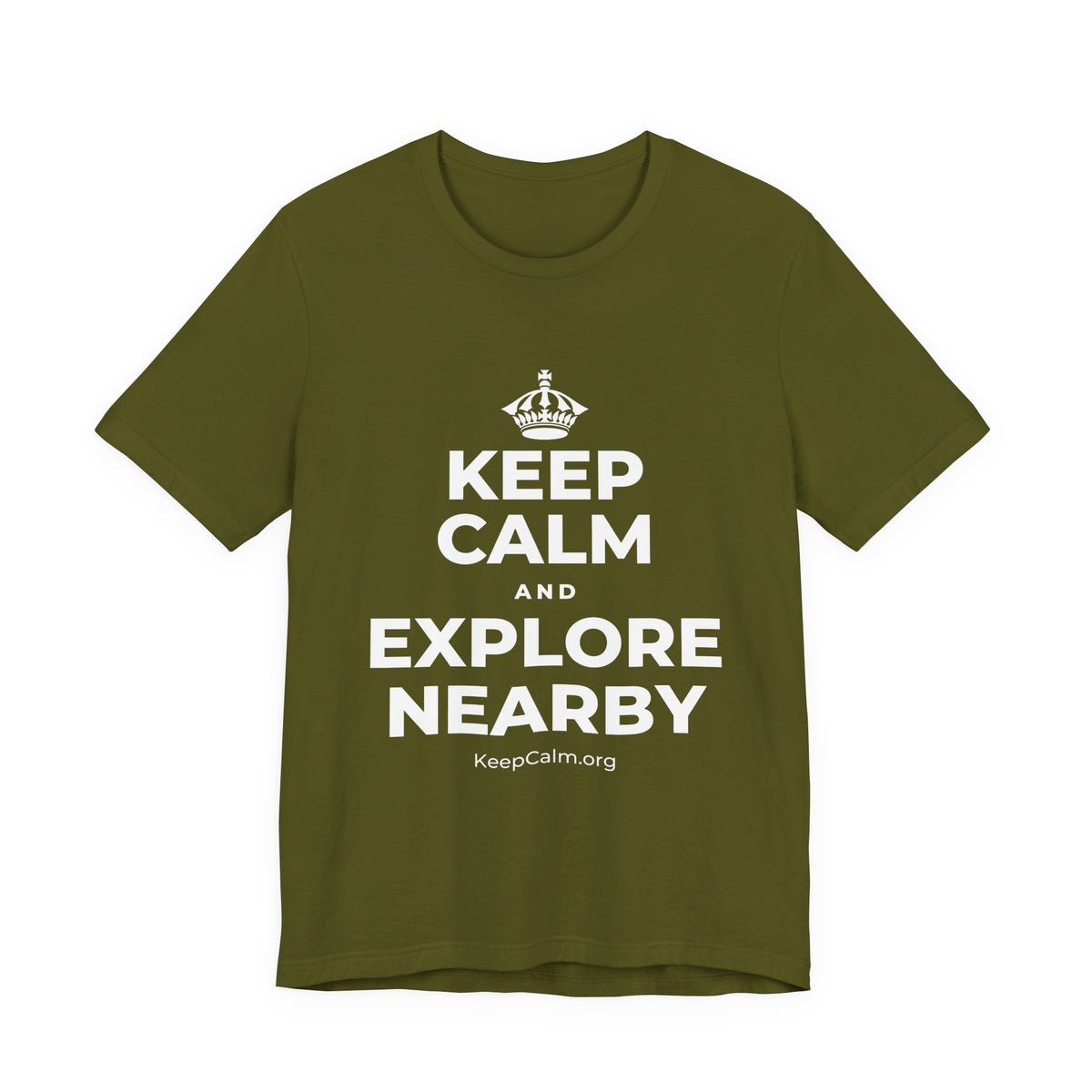 KEEP CALM AND EXPLORE NEARBY T-Shirt (Baby Blue–Silver)