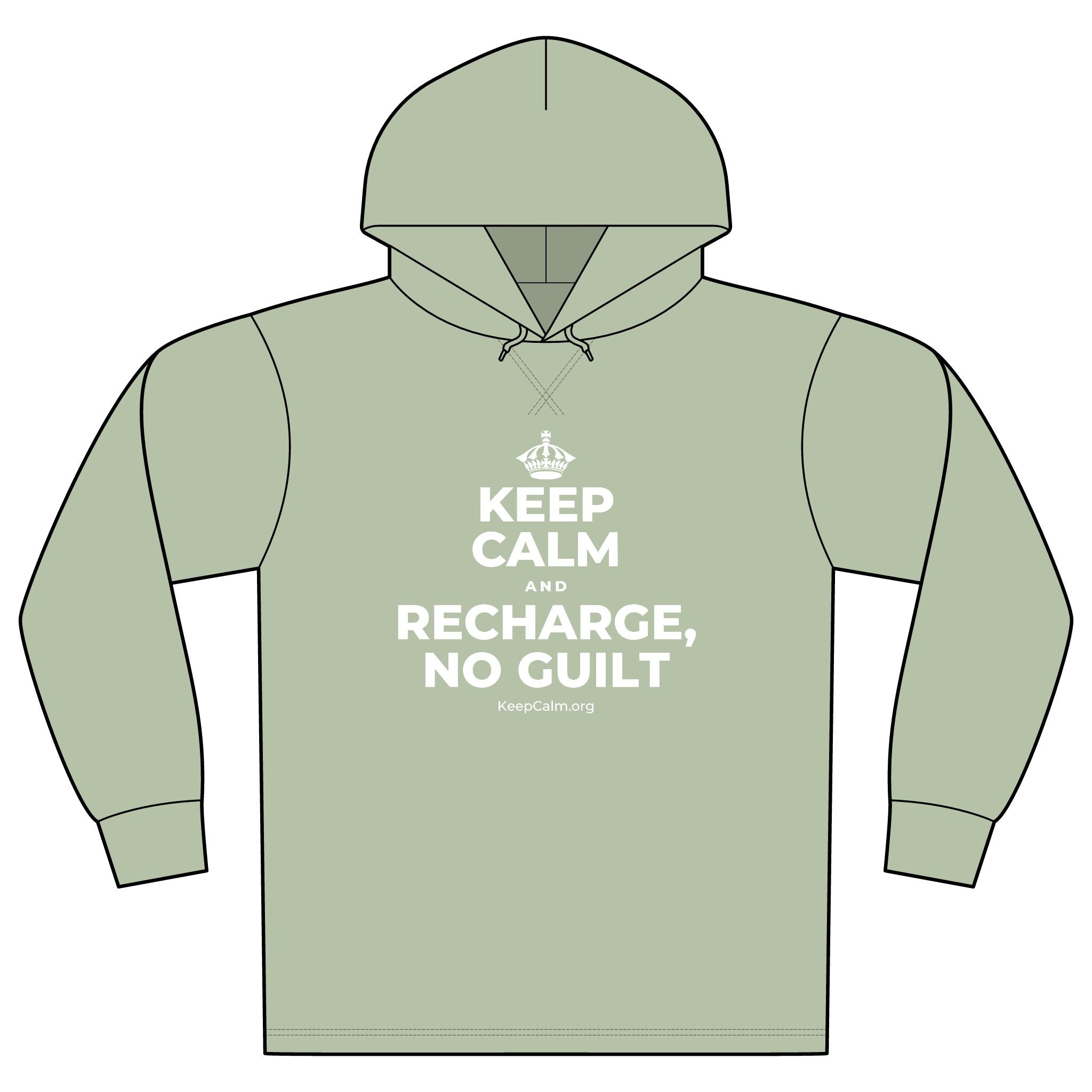 KEEP CALM AND RECHARGE, NO GUILT Organic Hoodie Tee