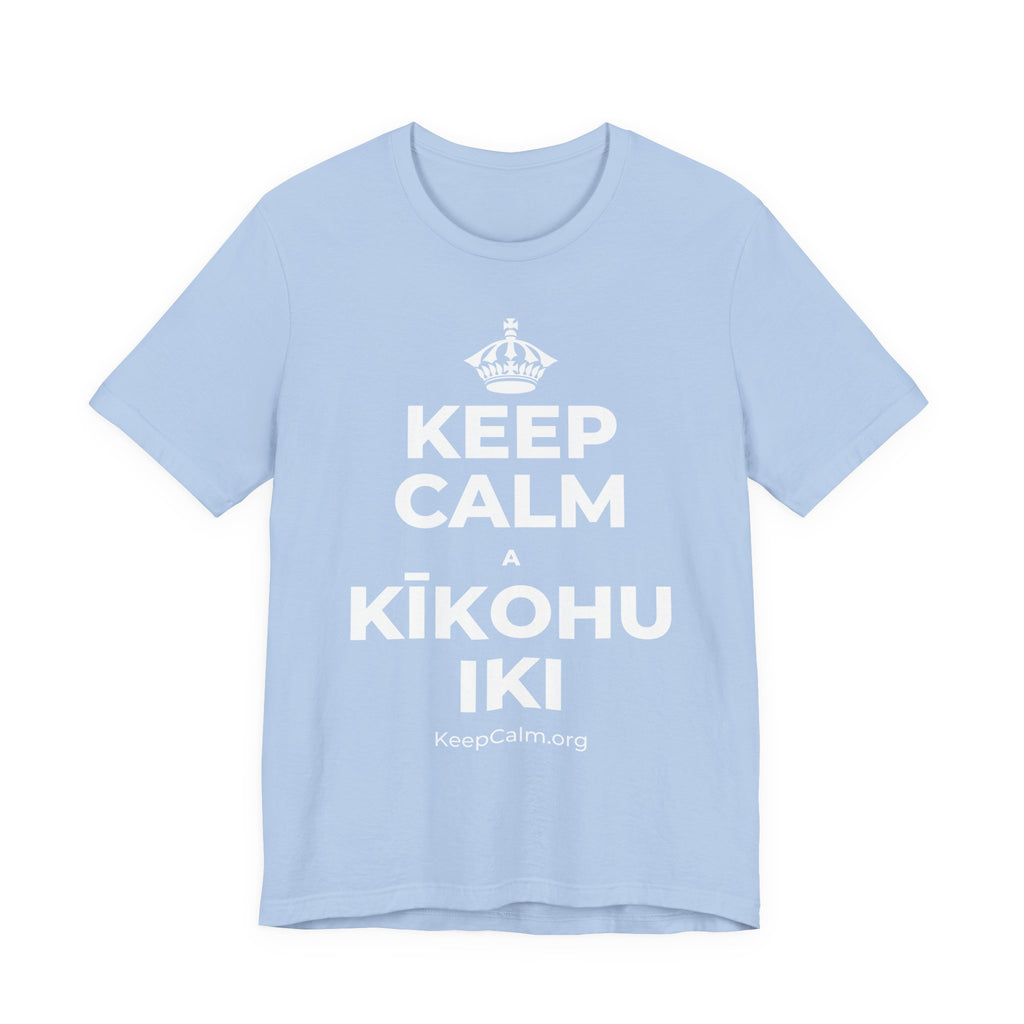 KEEP CALM A KĪKOHU IKI T-Shirt (Baby Blue–Silver)