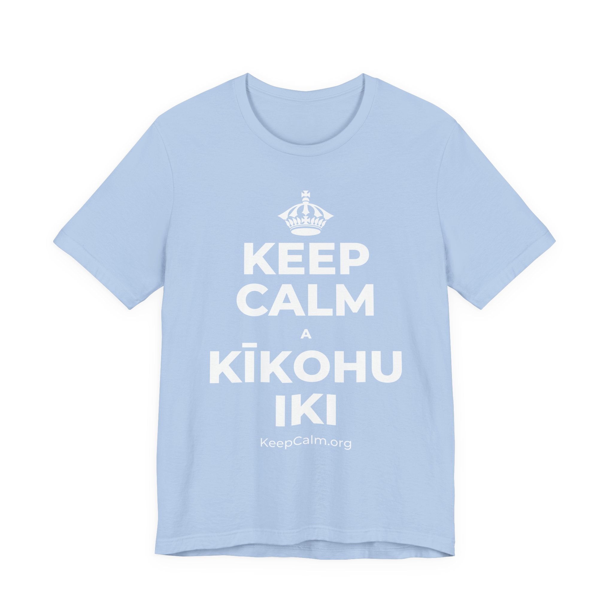 KEEP CALM A KĪKOHU IKI T-Shirt (Baby Blue–Silver)